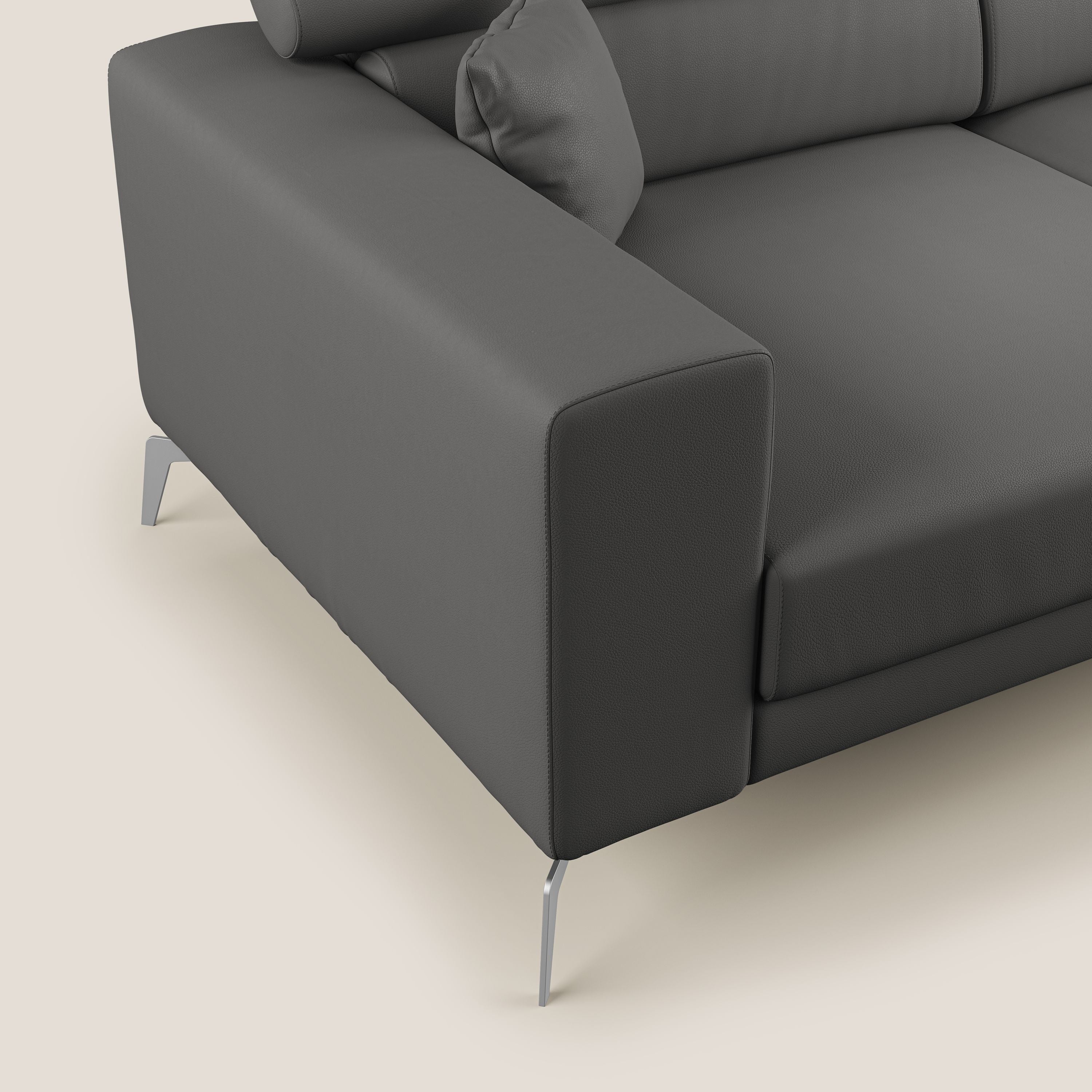 Blade Divano moderno con poggiatesta reclinabili in Ecopelle T04 antracite - divani.store