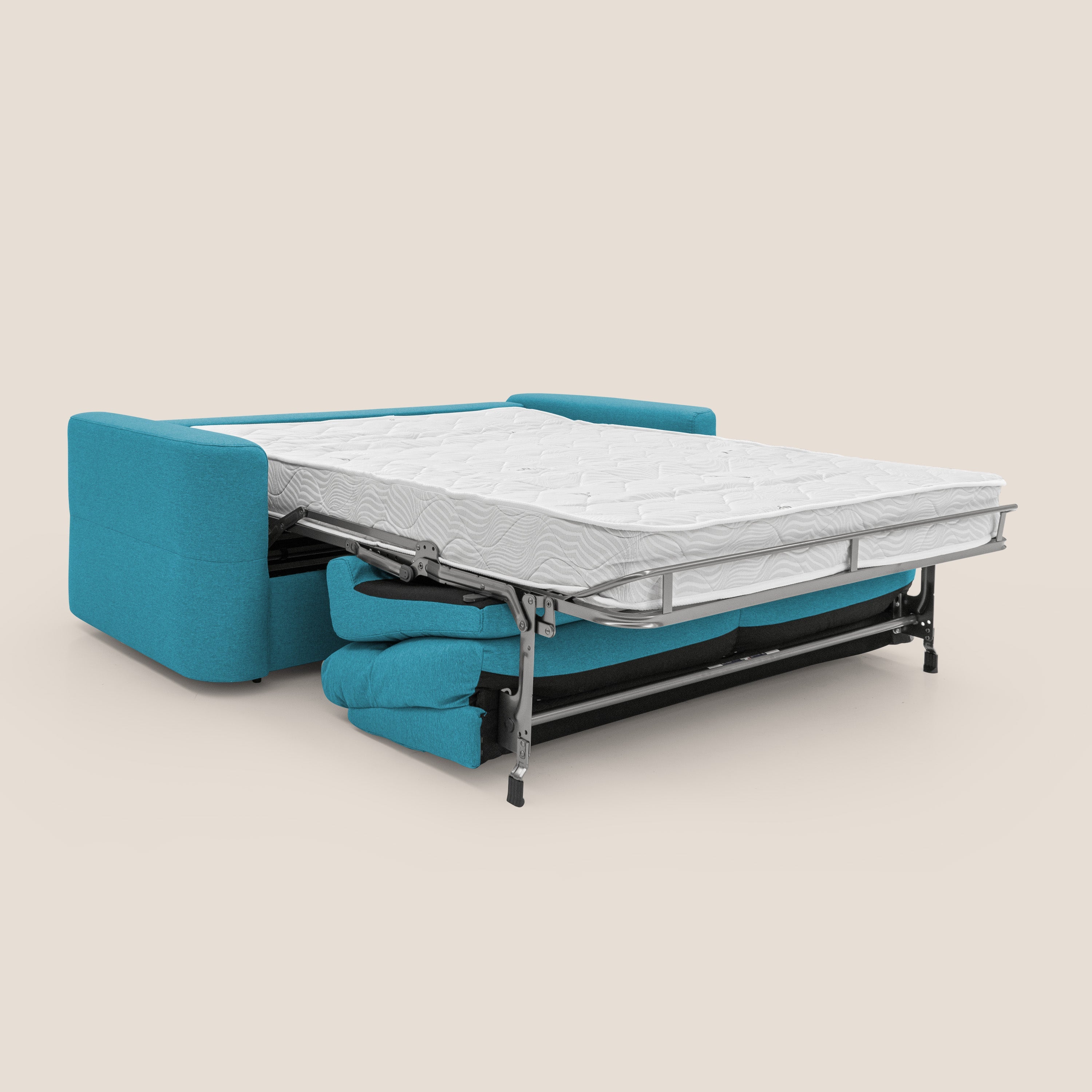 Cupido Divano letto materasso H18 cm e schienale alto in tessuto impermeabile simil cotone T13 azzurro - divani.store