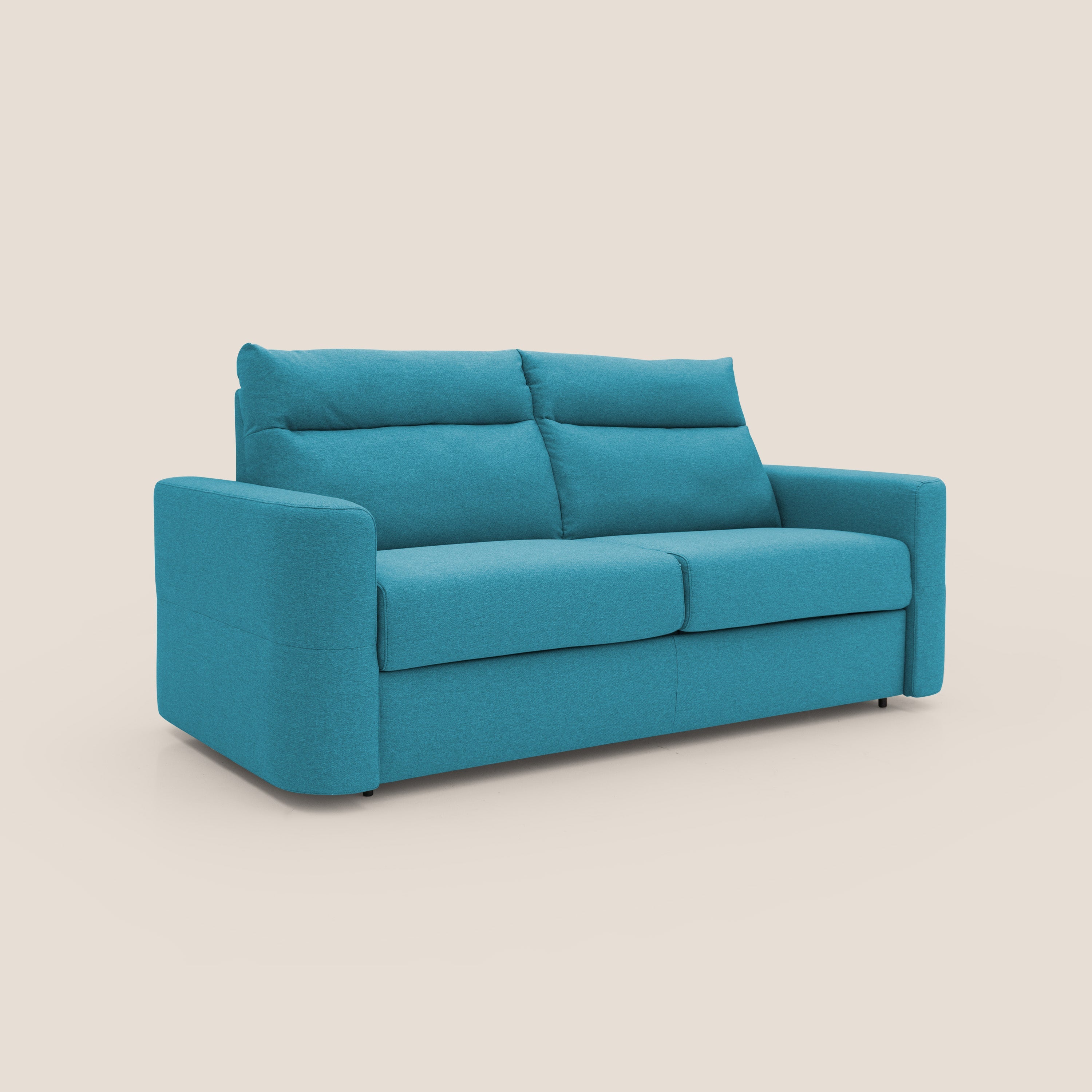 Cupido Divano letto materasso H18 cm e schienale alto in tessuto impermeabile simil cotone T13 azzurro - divani.store