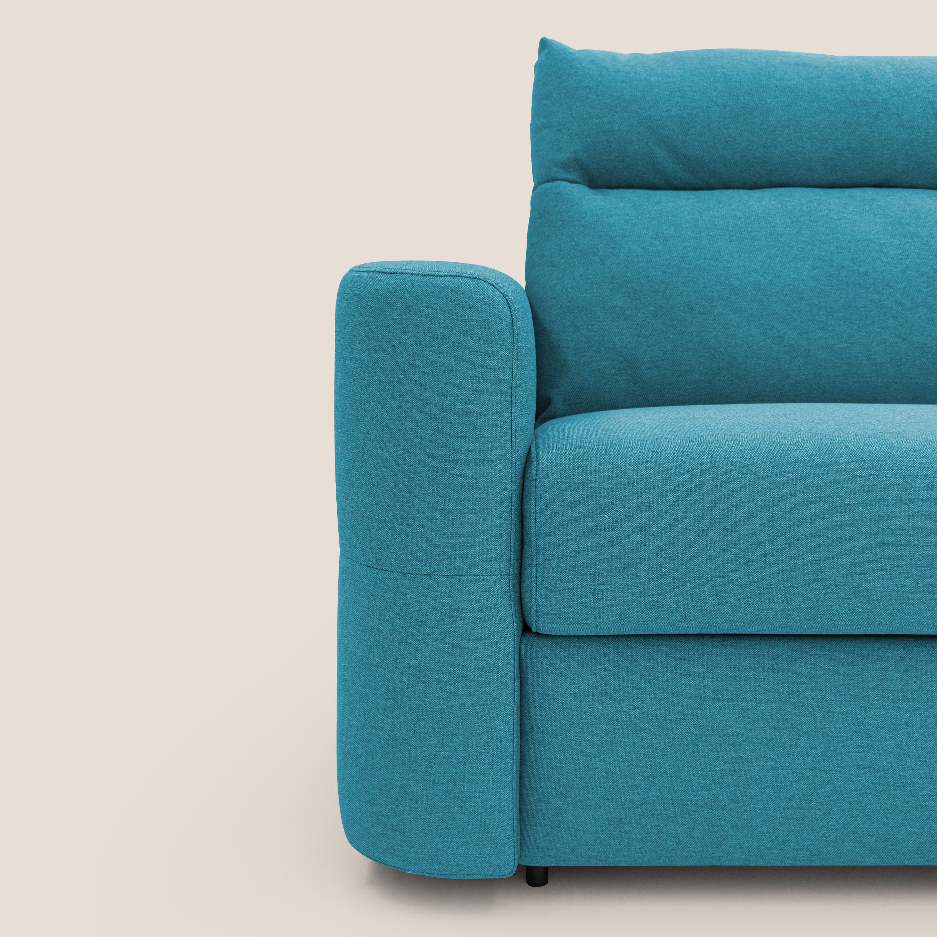 Cupido Divano letto materasso H18 cm e schienale alto in tessuto impermeabile simil cotone T13 azzurro - divani.store