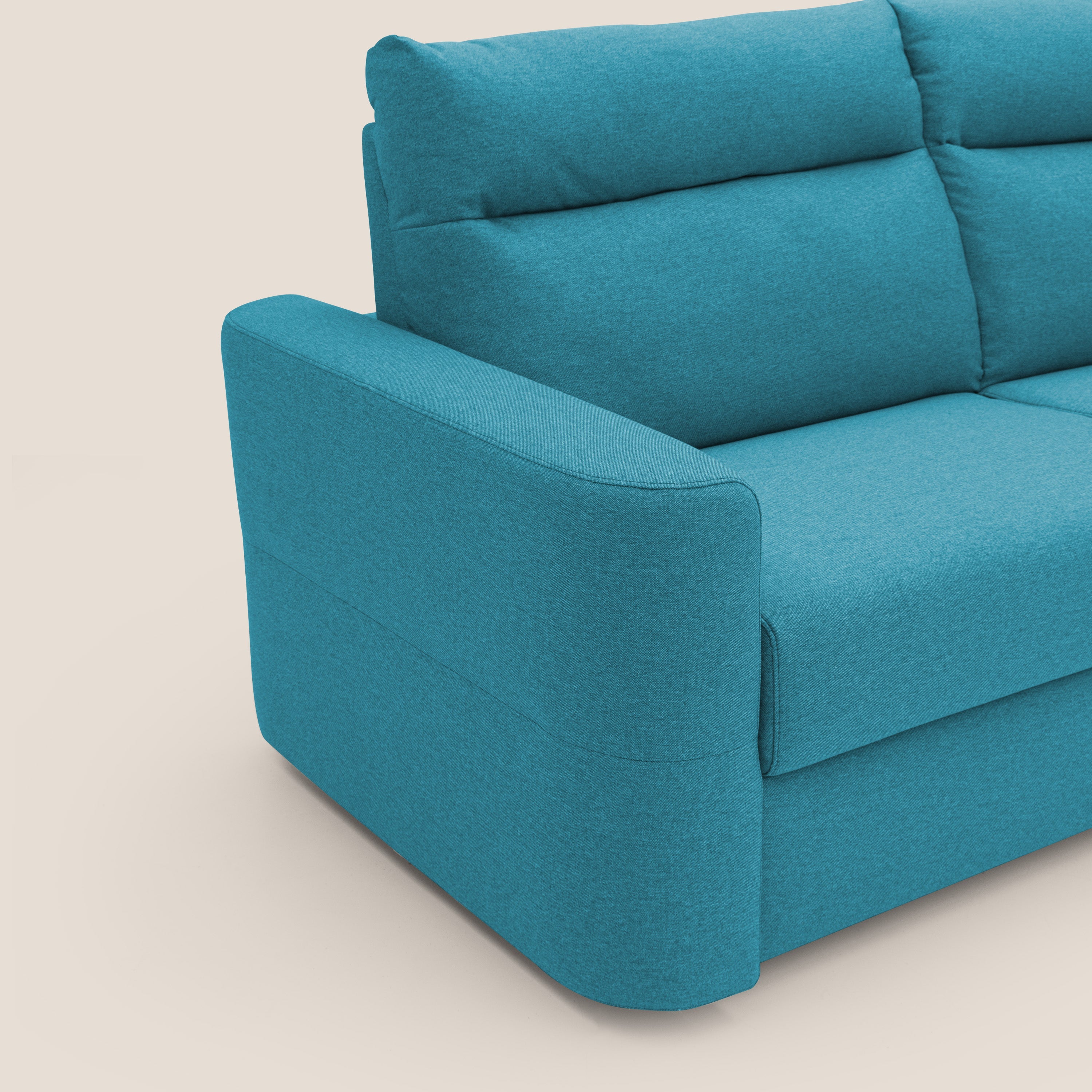 Cupido Divano letto materasso H18 cm e schienale alto in tessuto impermeabile simil cotone T13 azzurro - divani.store
