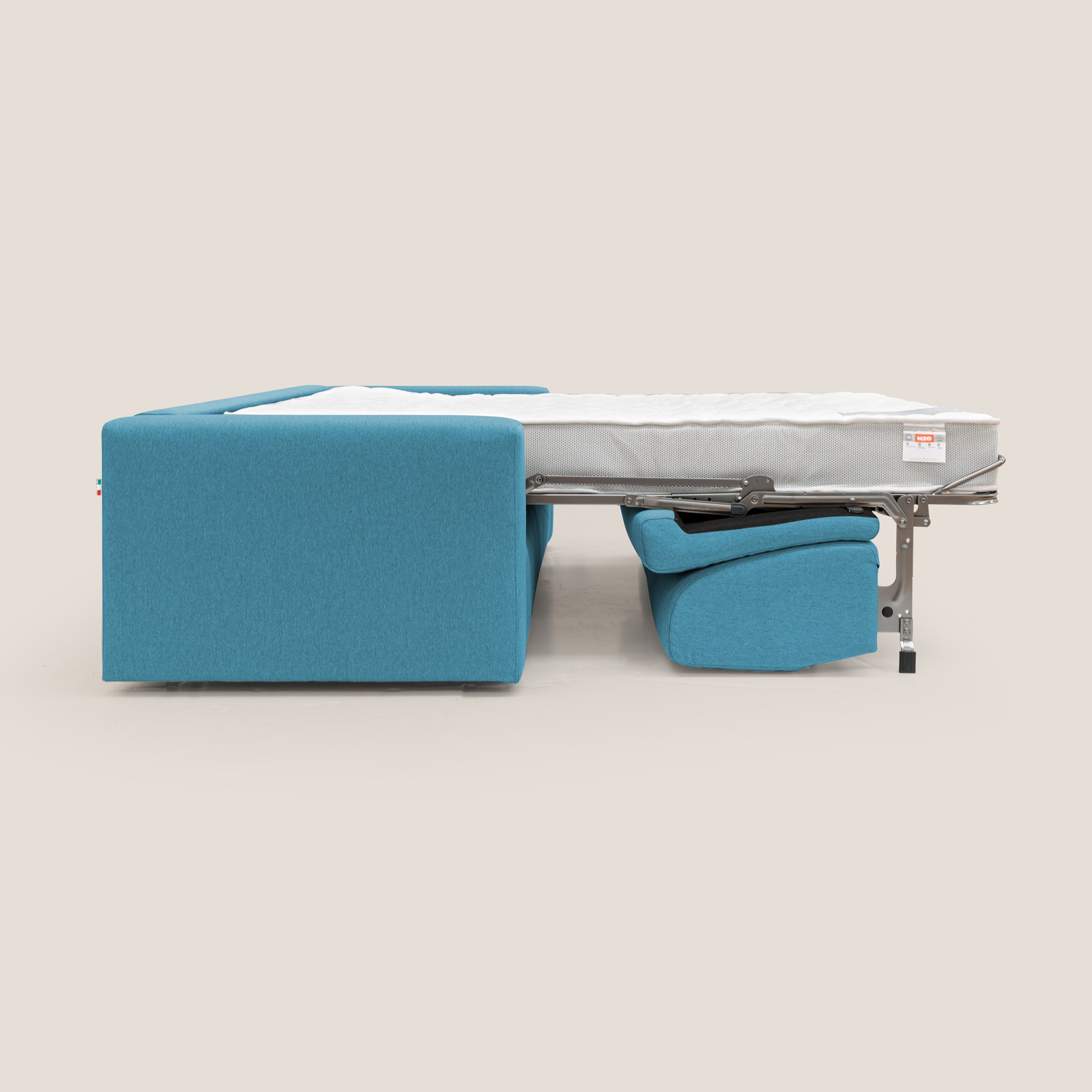 Kansas Divano letto matrimoniale alto 20 cm in tessuto impermeabile misto cotone T13 azzurro - divani.store