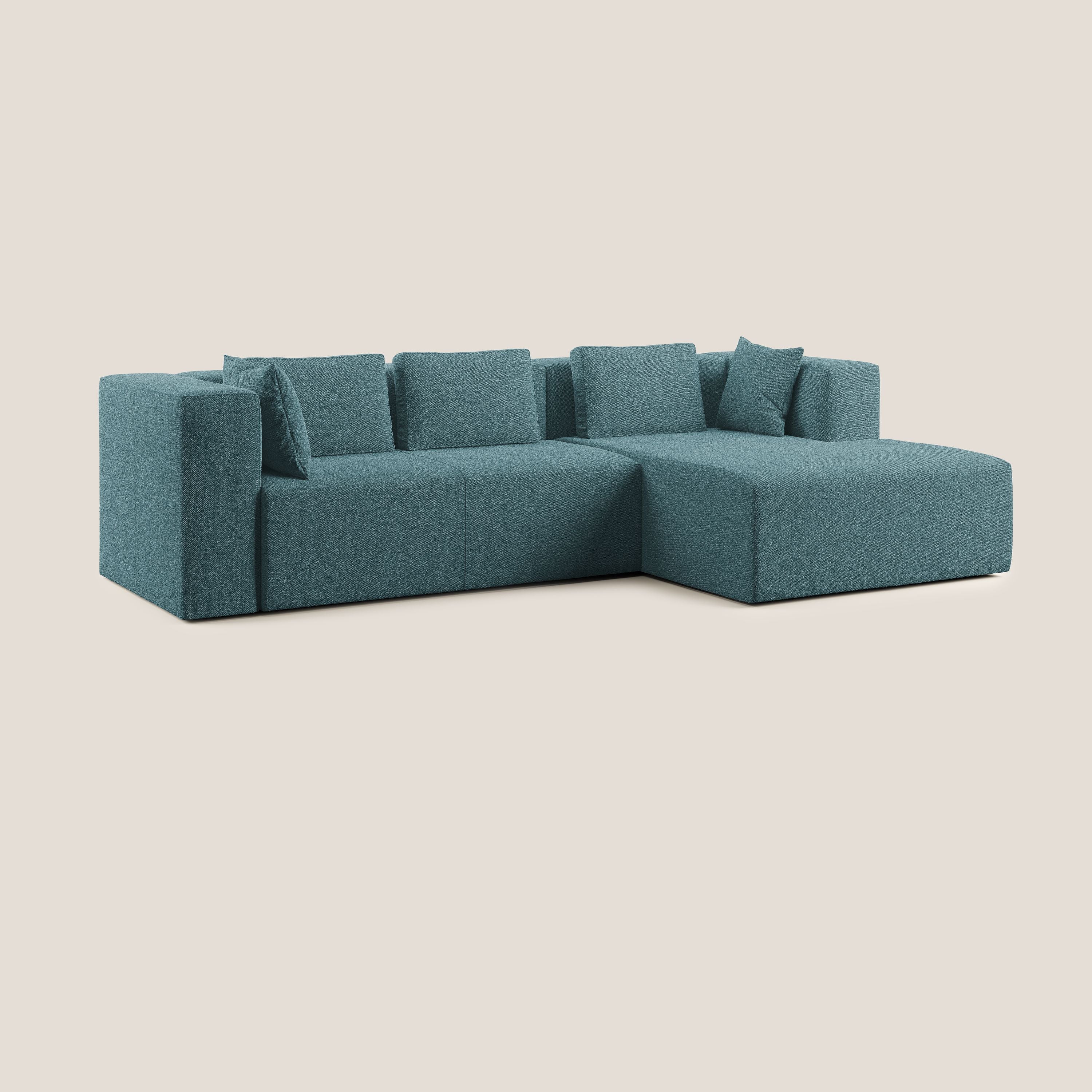 Nettuno divano angolare componibile in morbido tessuto bouclè T07 azzurro - divani.store