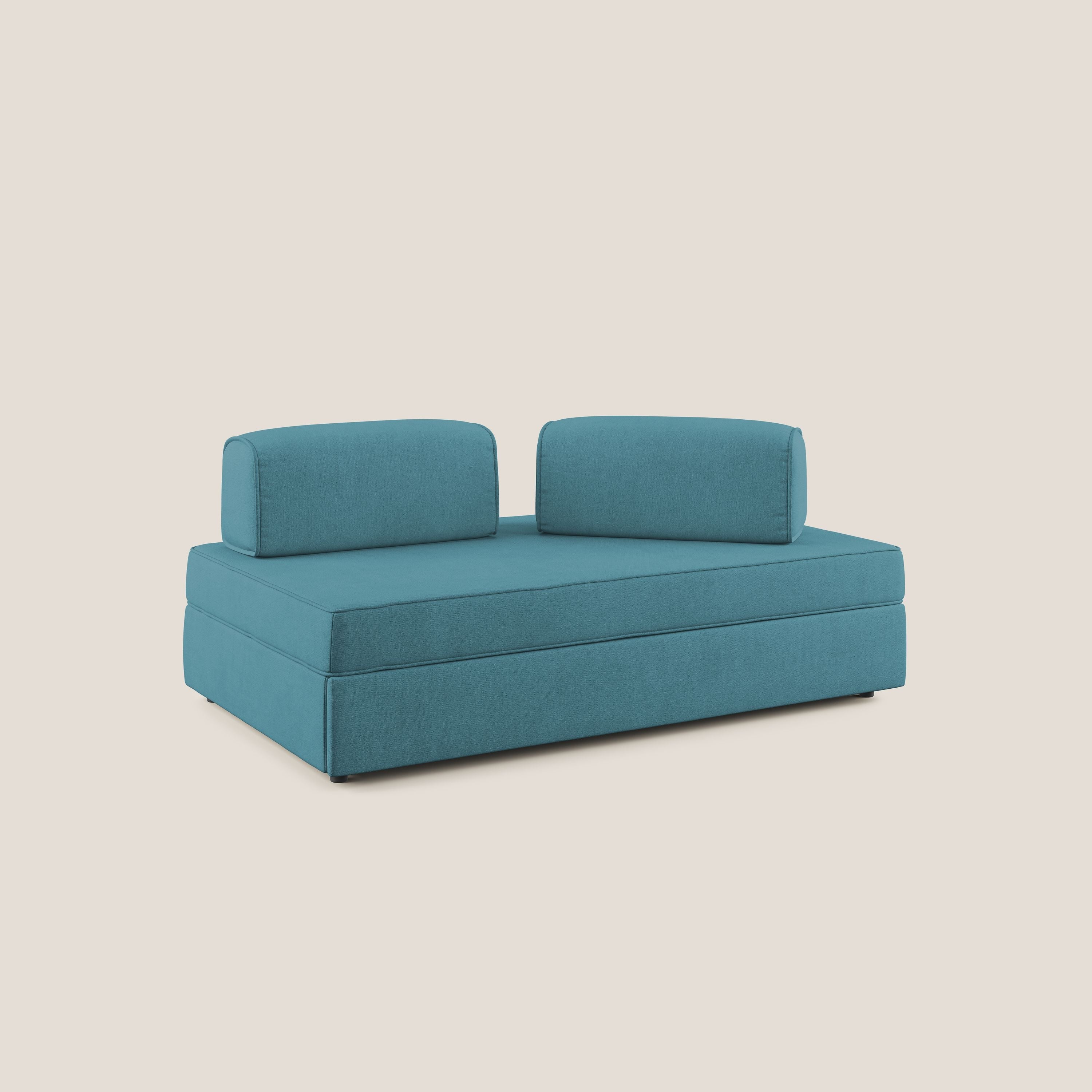Liberty divano con pouf estraibile e schienali movibili in tessuto morbido impermeabile T02 azzurro - divani.store