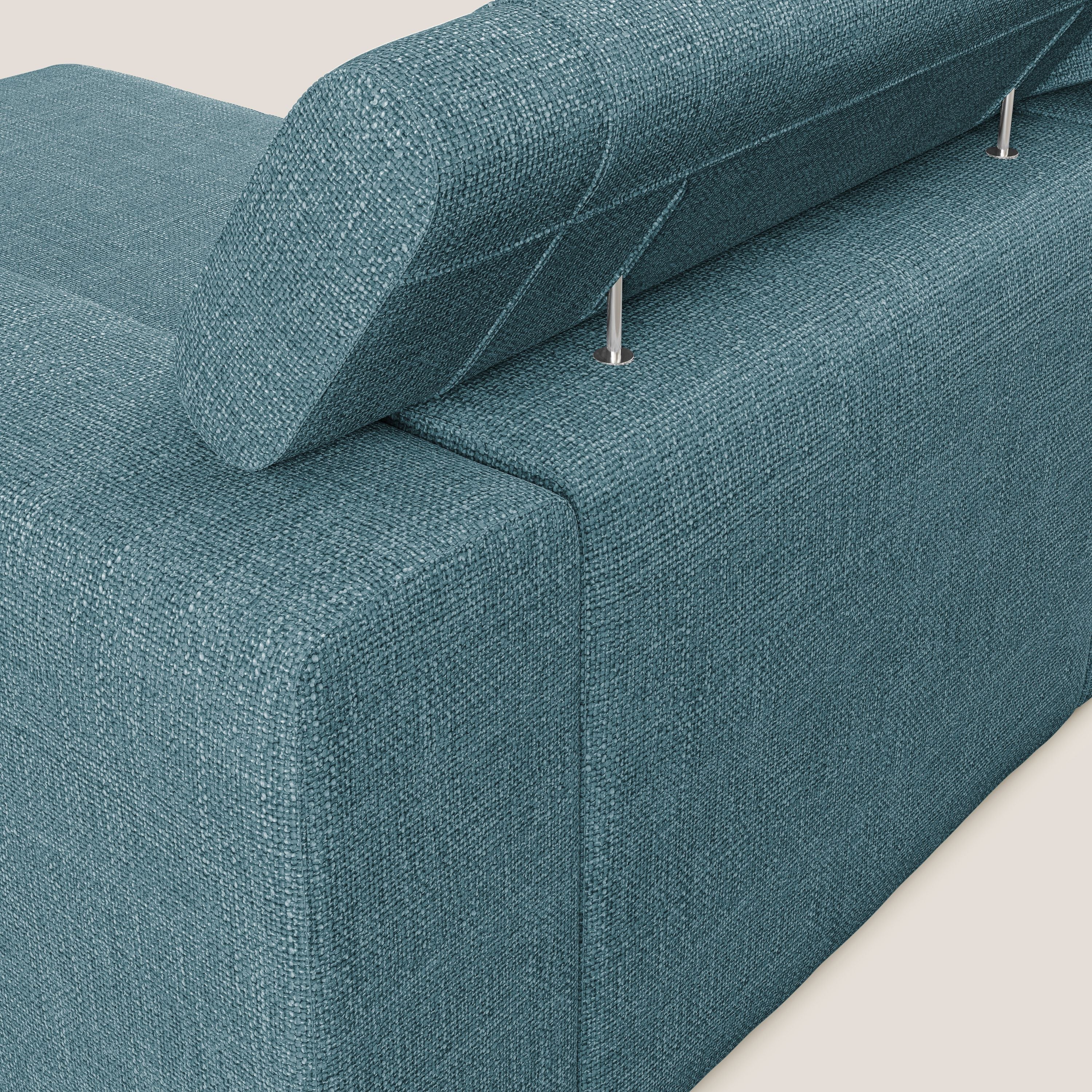 Vegas divano angolare con poggiatesta reclinabili in morbido tessuto impermeabile T06 azzurro - divani.store