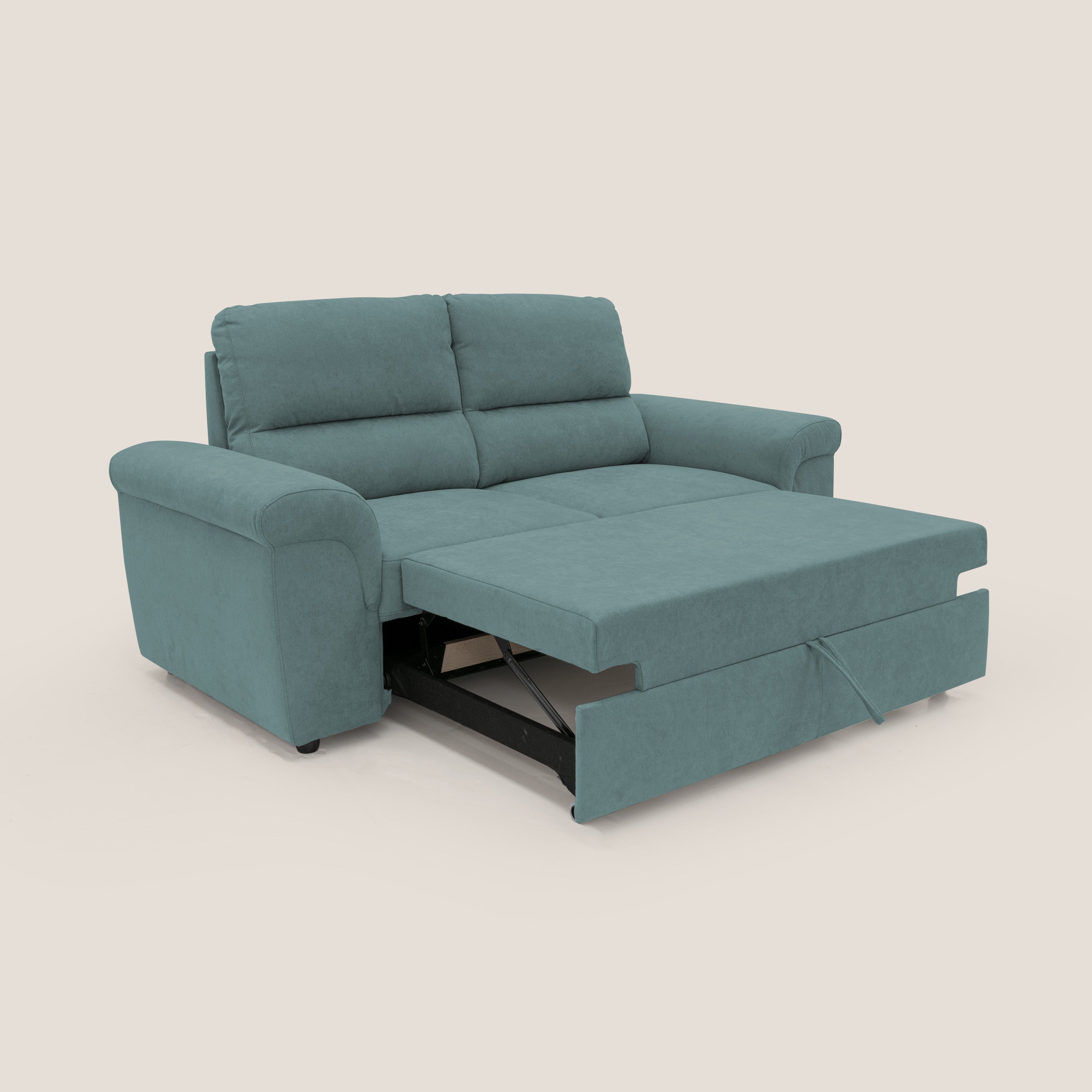 Minerva divano con pouf estraibile poggiapiedi in tessuto morbido impermeabile T02 petrolio - divani.store