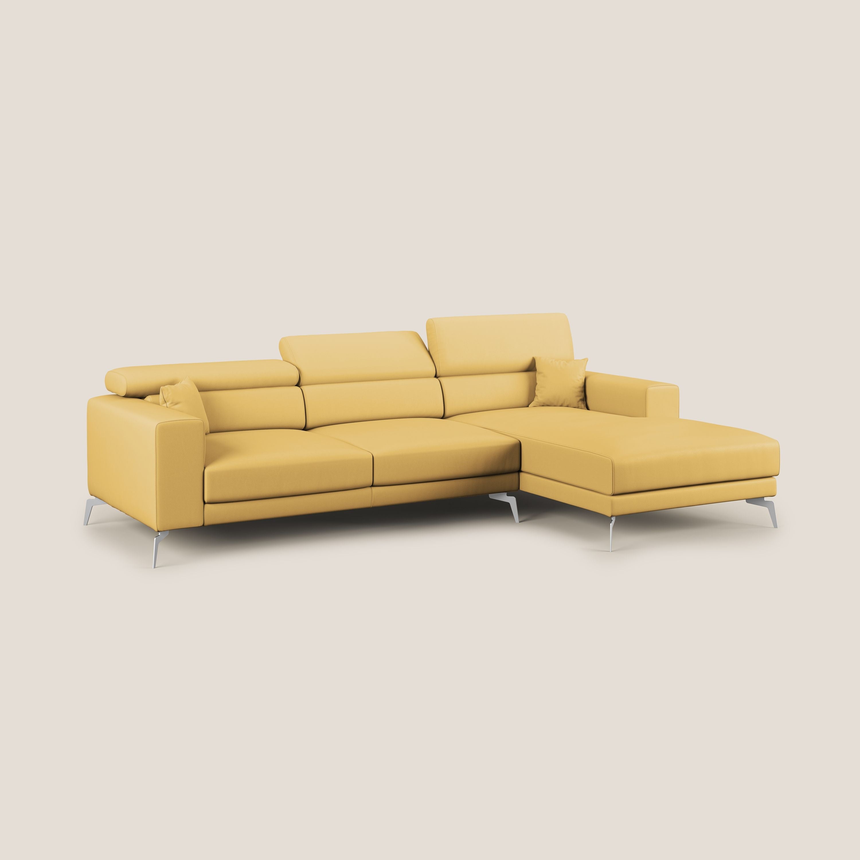 Blade Divano moderno angolare con poggiatesta reclinabili in Ecopelle T04 giallo - divani.store