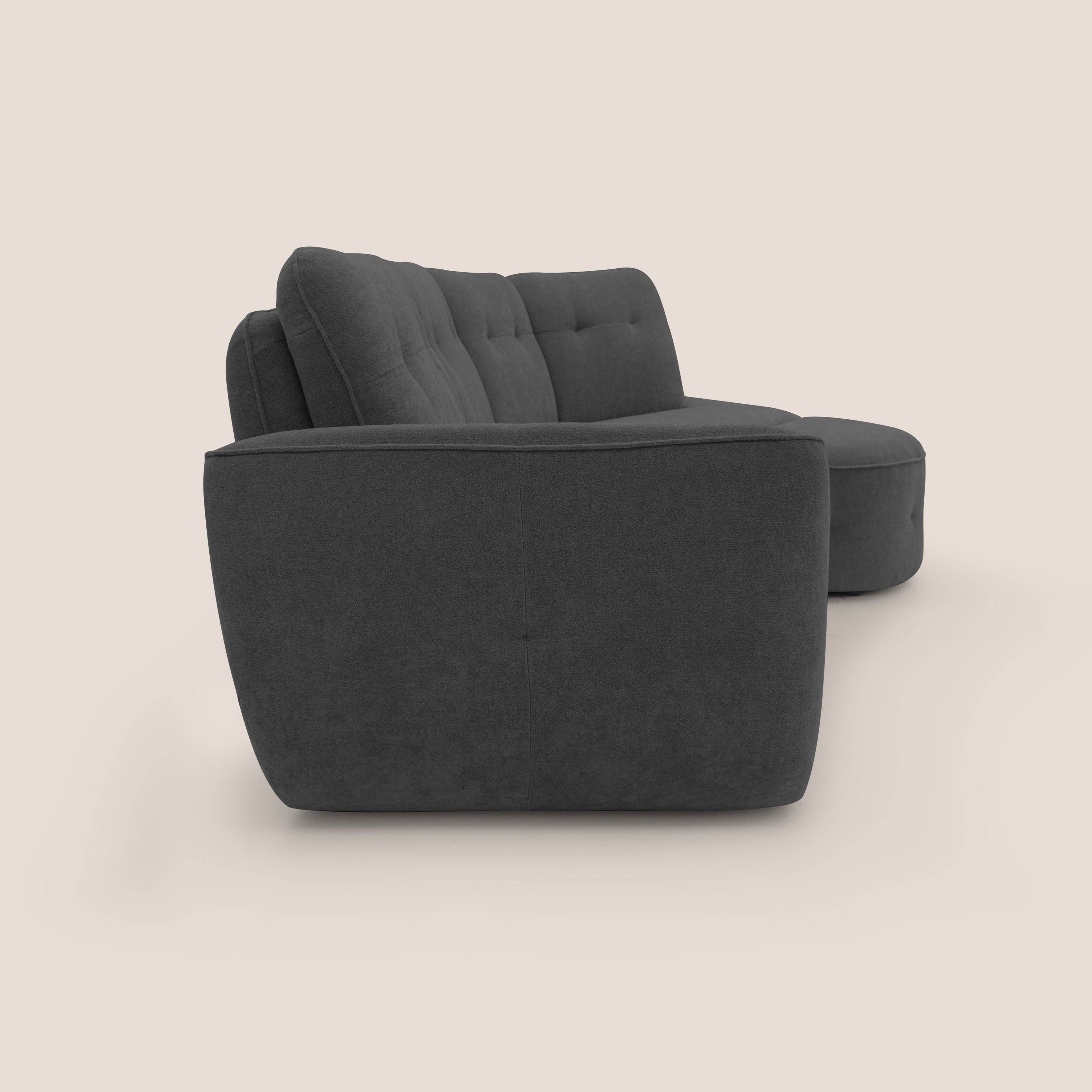 Cerbero divano angolare con pouf mobile in morbido bouclé impermeabile T07 antracite - divani.store