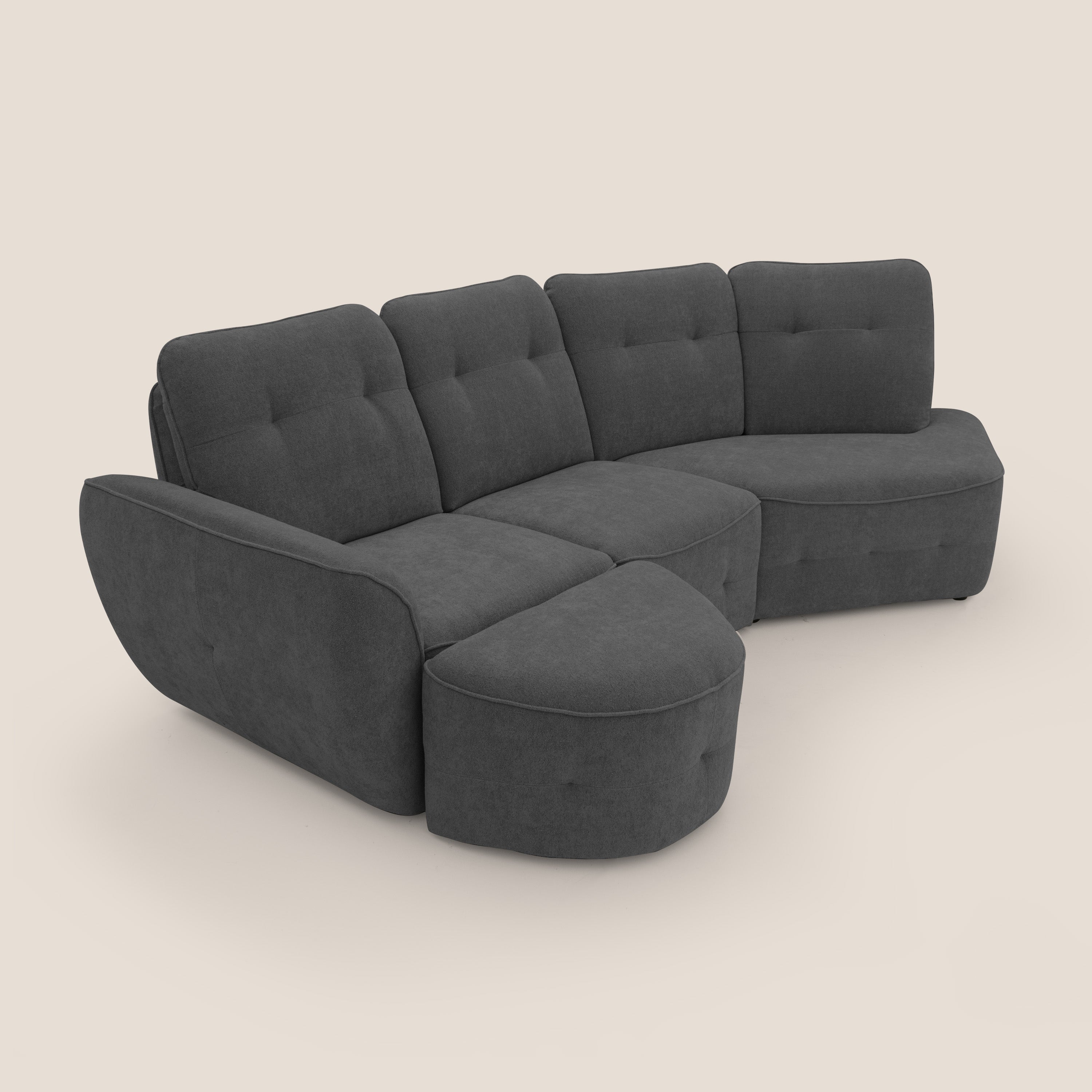 Cerbero divano angolare con pouf mobile in morbido bouclé impermeabile T07 antracite - divani.store