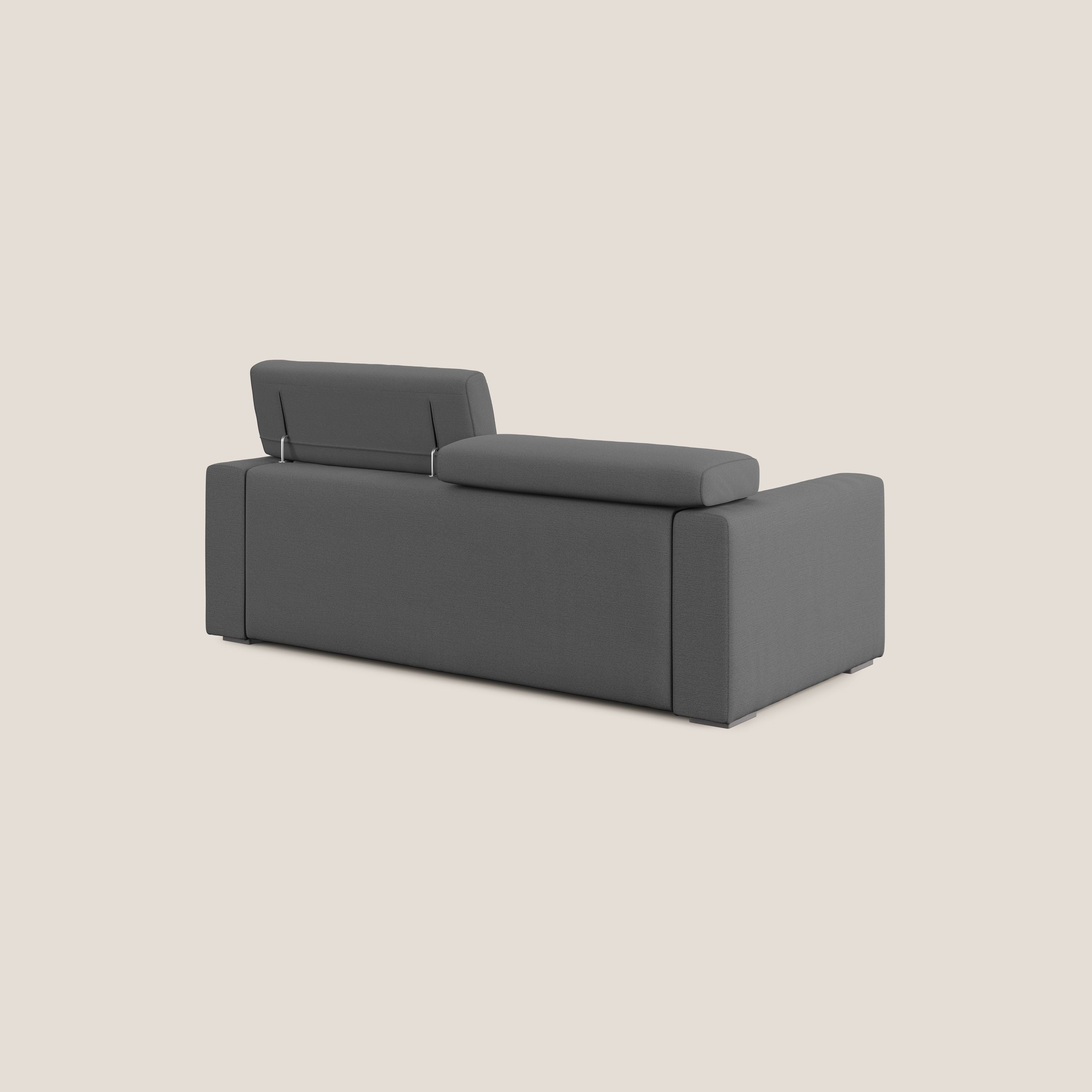 Dylan divano allungabile con pouf estraibile poggiapiedi in tessuto fiammato simil cotone impermeabile T19 antracite - divani.store