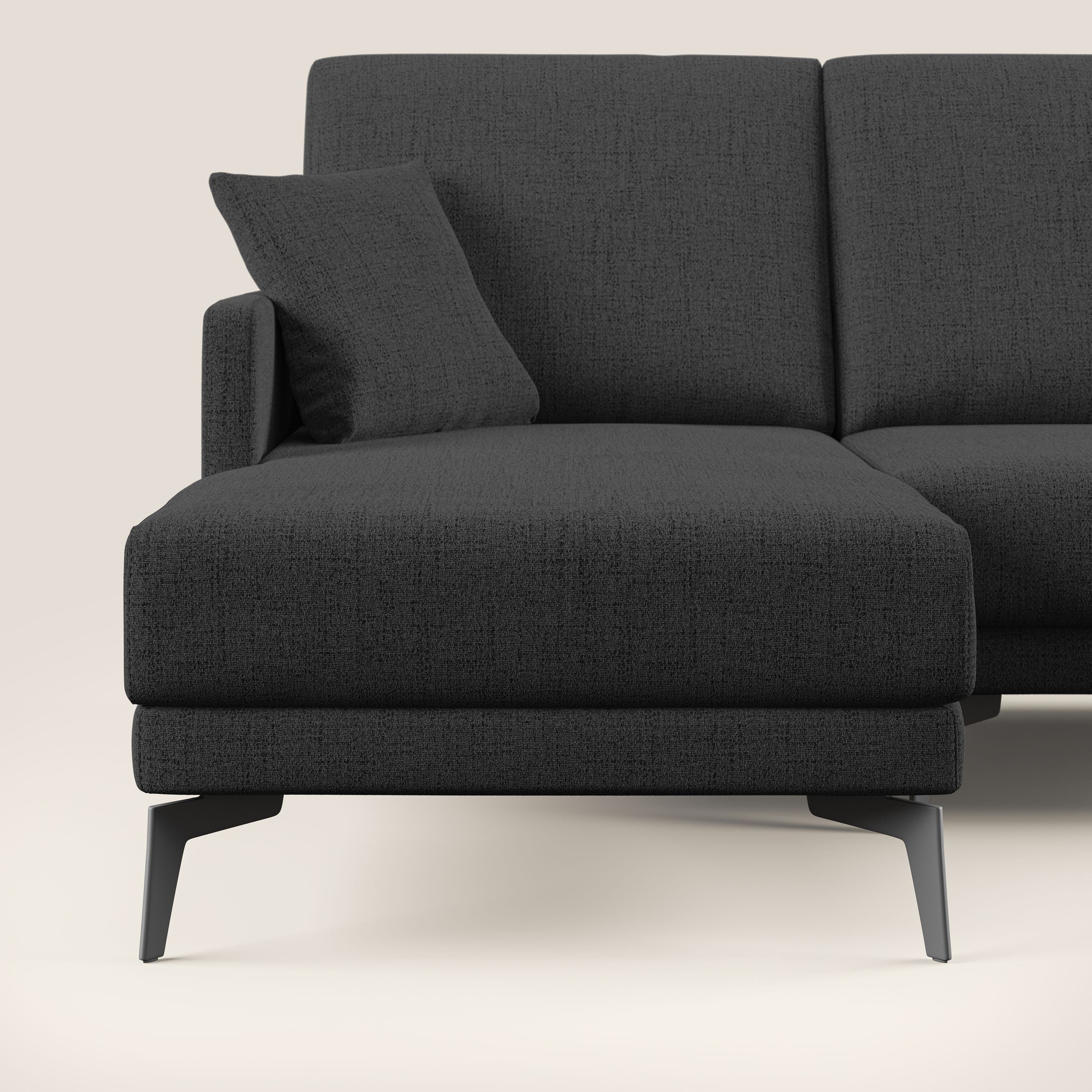 Saturno divano panoramico moderno in tessuto morbido impermeabile T03 antracite - divani.store