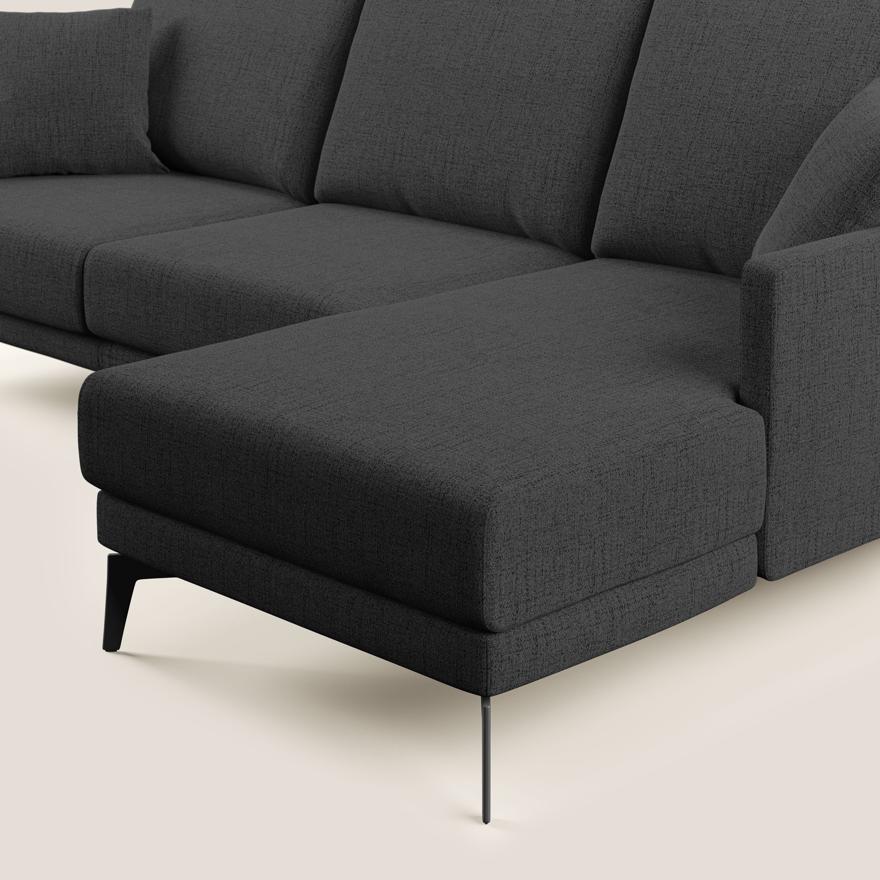 Saturno divano angolare moderno in tessuto morbido impermeabile T03 antracite - divani.store