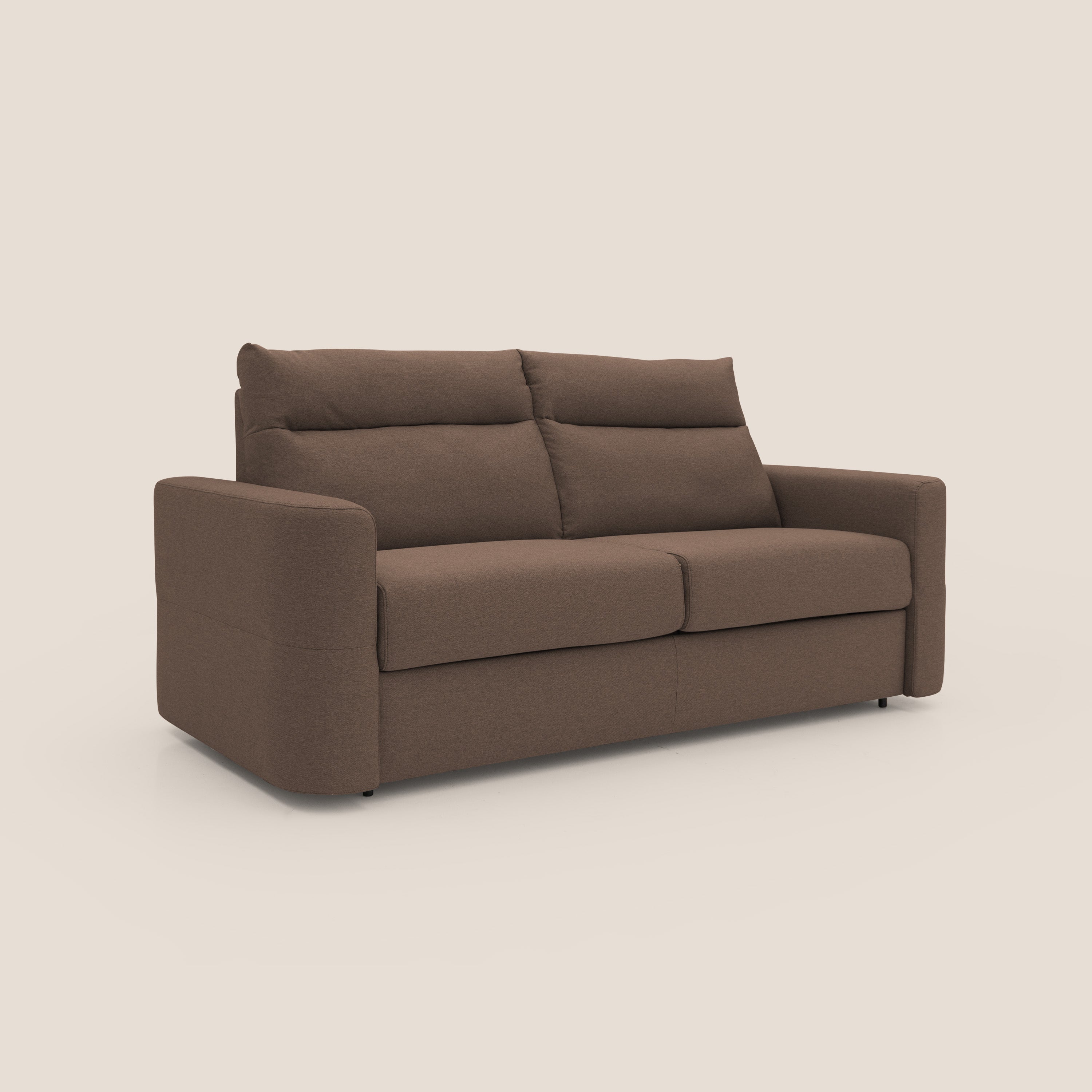 Cupido Divano letto materasso H18 cm e schienale alto in tessuto impermeabile simil cotone T13 marrone - divani.store