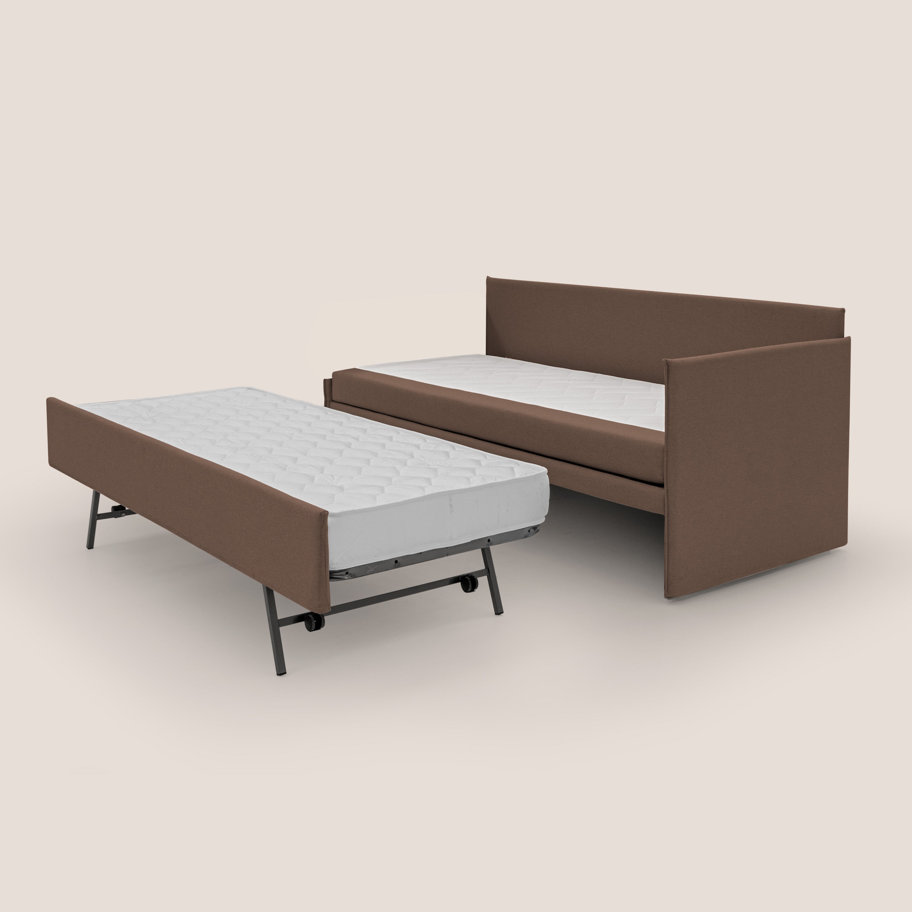 Durini Divano duplex con doppio letto in tessuto simil cotone impermeabile T13 marrone - divani.store
