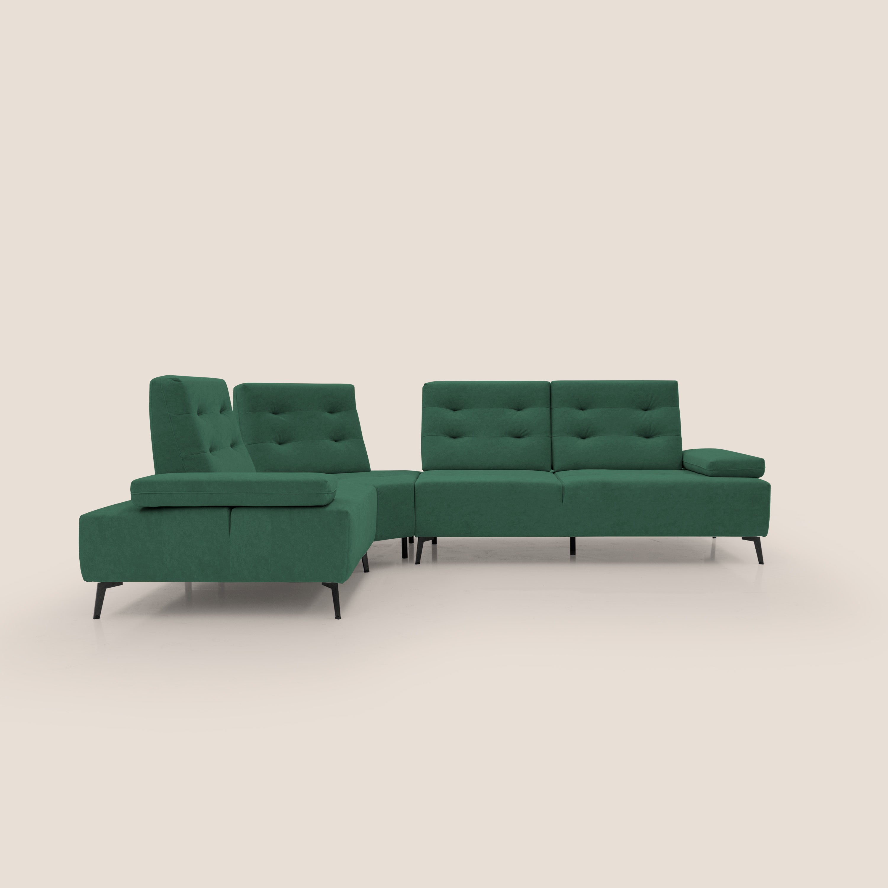 Lugano Divano angolare con schienali traslanti in microfibra effetto velluto T09 verde - divani.store