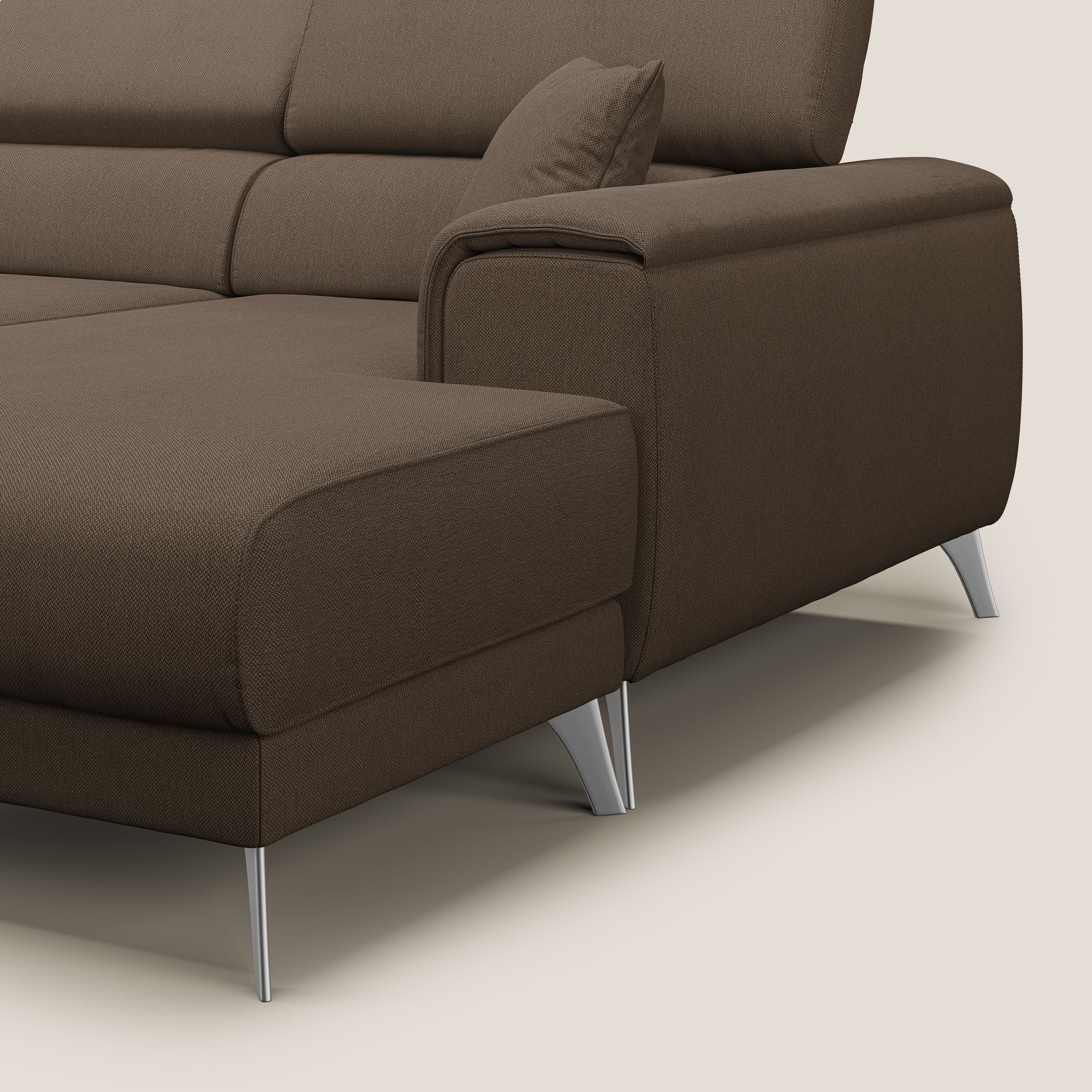 Fusion Divano angolare con sedute scorrevoli in tessuto morbido smacchiabile T05 marrone - divani.store
