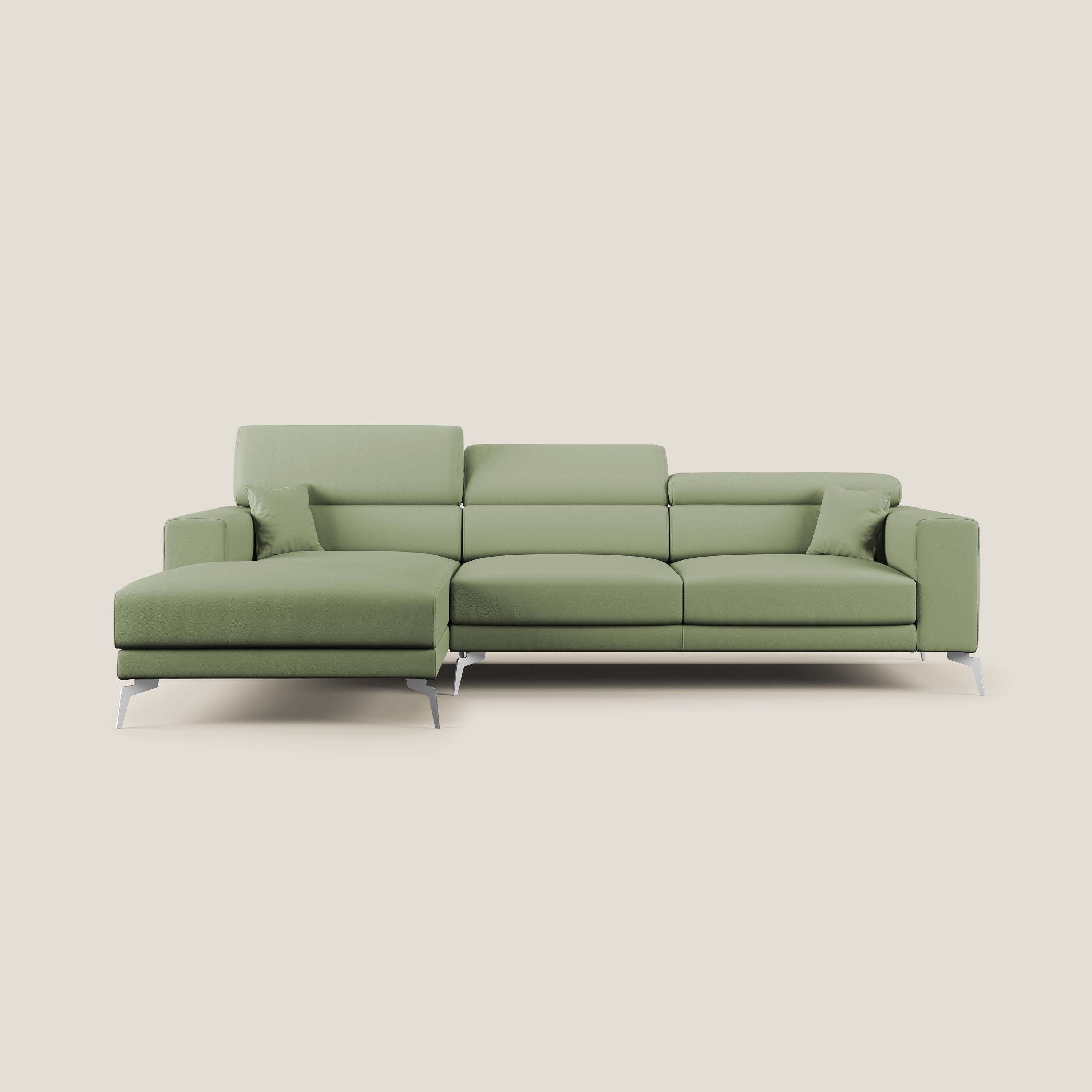Blade Divano moderno angolare con poggiatesta reclinabili in Ecopelle T04 verde - divani.store
