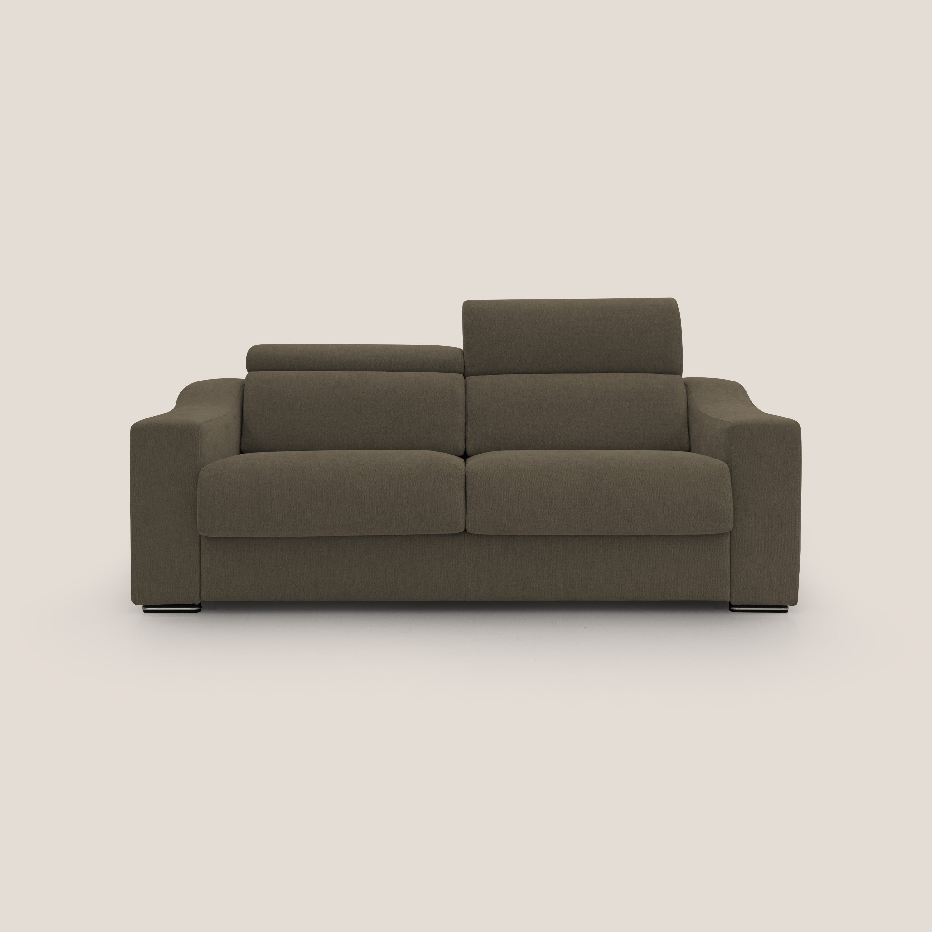 Bomber divano letto matrimoniale con poggiatesta in tessuto impermeabile T14 marrone - divani.store