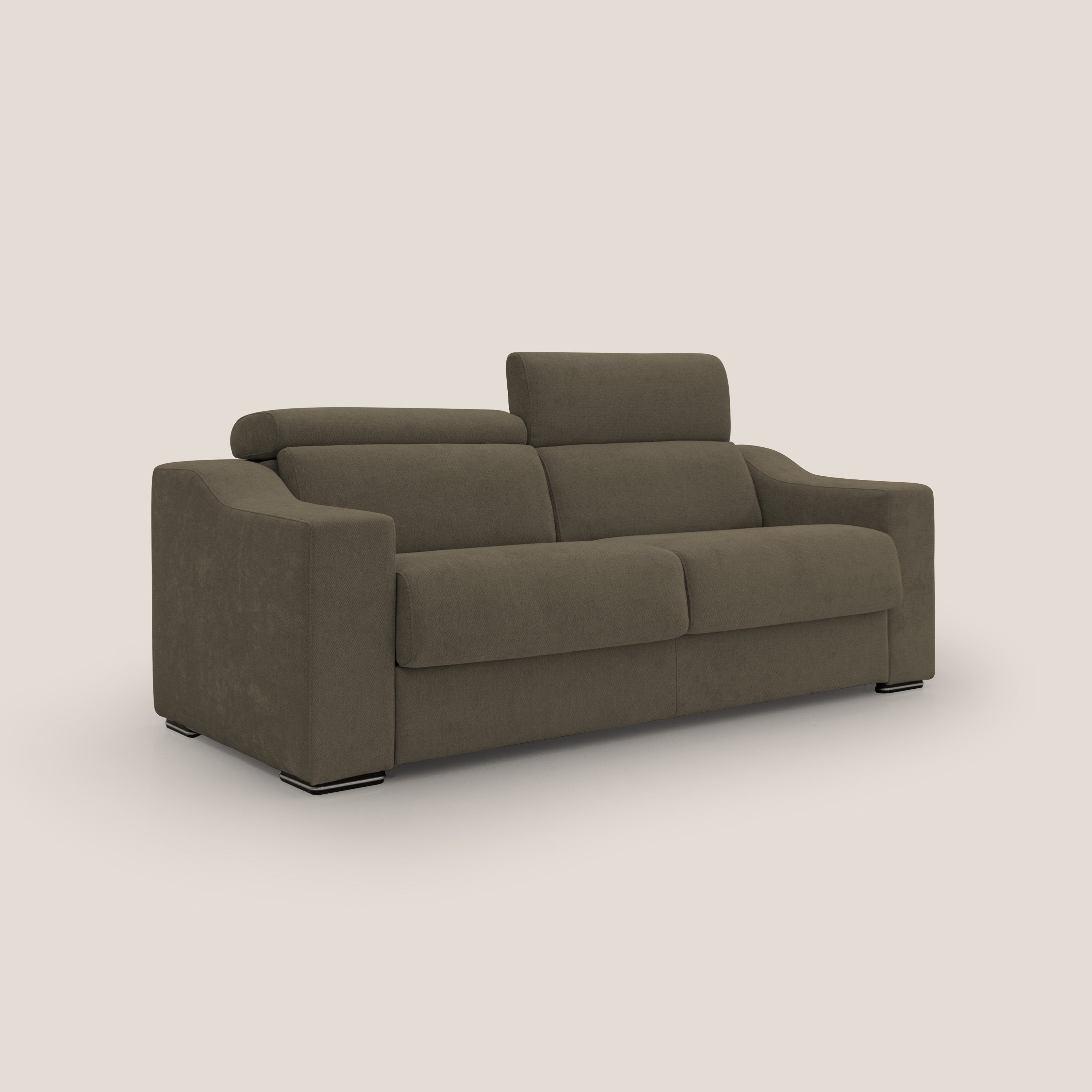 Bomber divano letto matrimoniale con poggiatesta in tessuto impermeabile T14 marrone - divani.store