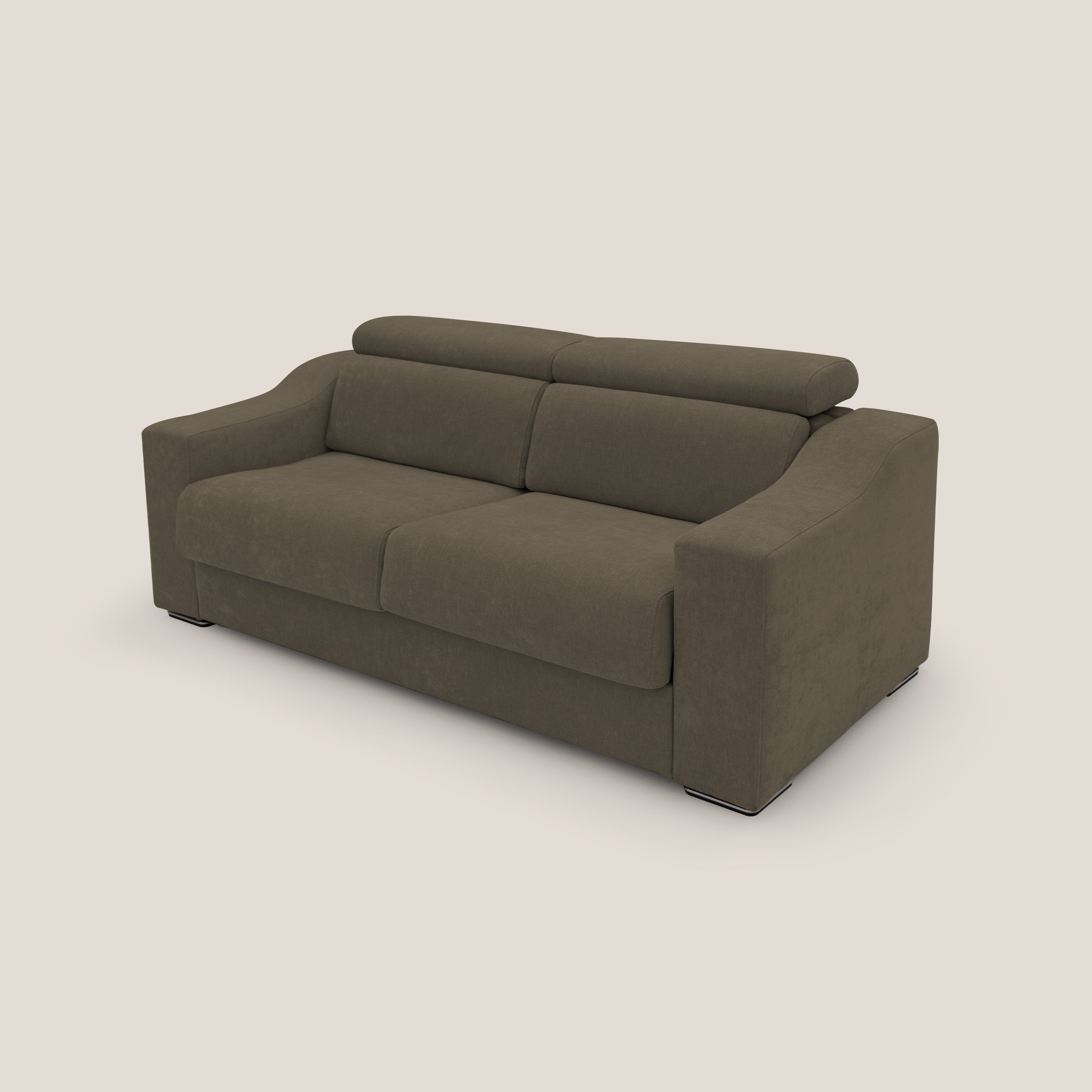 Bomber divano letto matrimoniale con poggiatesta in tessuto impermeabile T14 marrone - divani.store