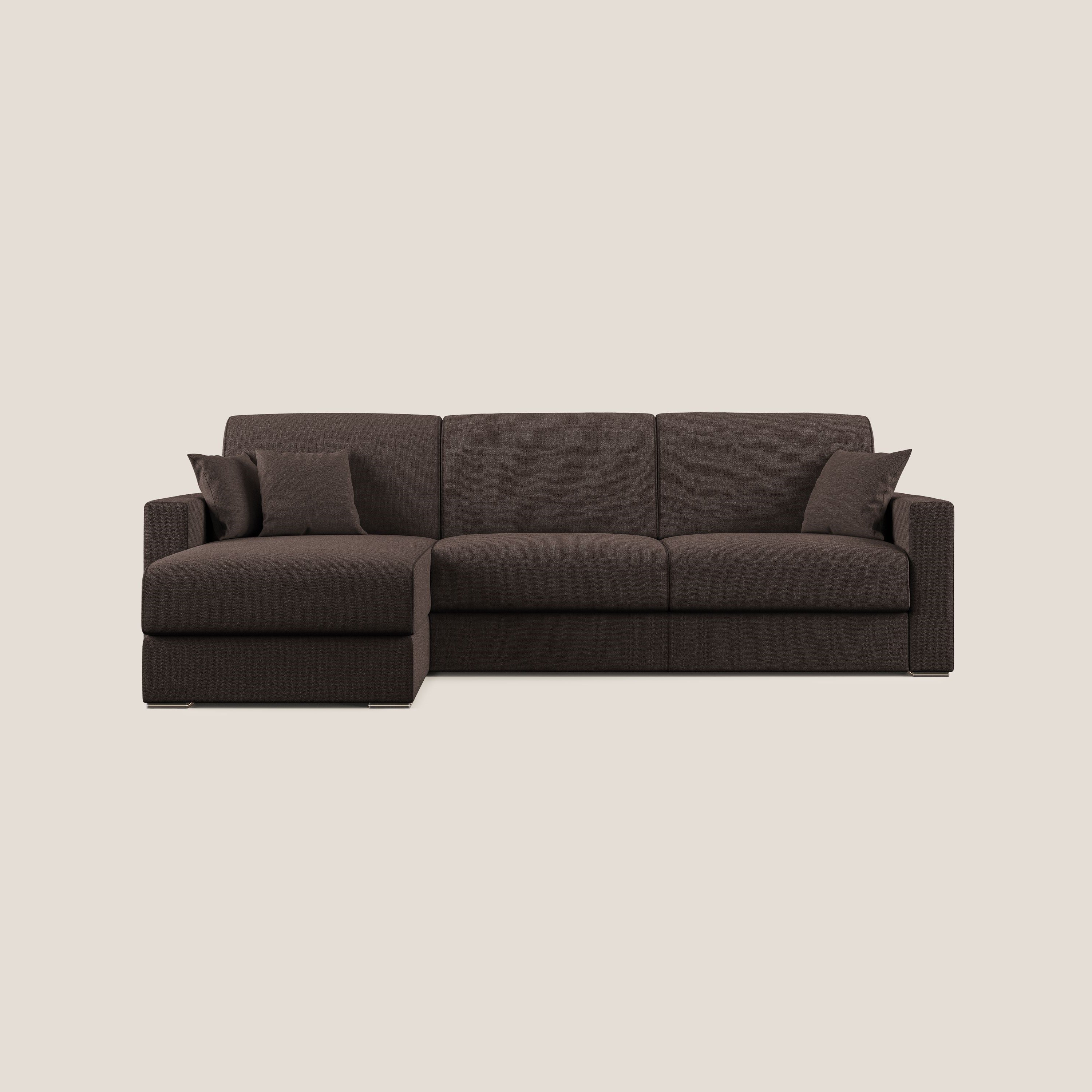 Best Divano letto angolare con penisola in tessuto smacchiabile QuickClean T08 marrone - divani.store