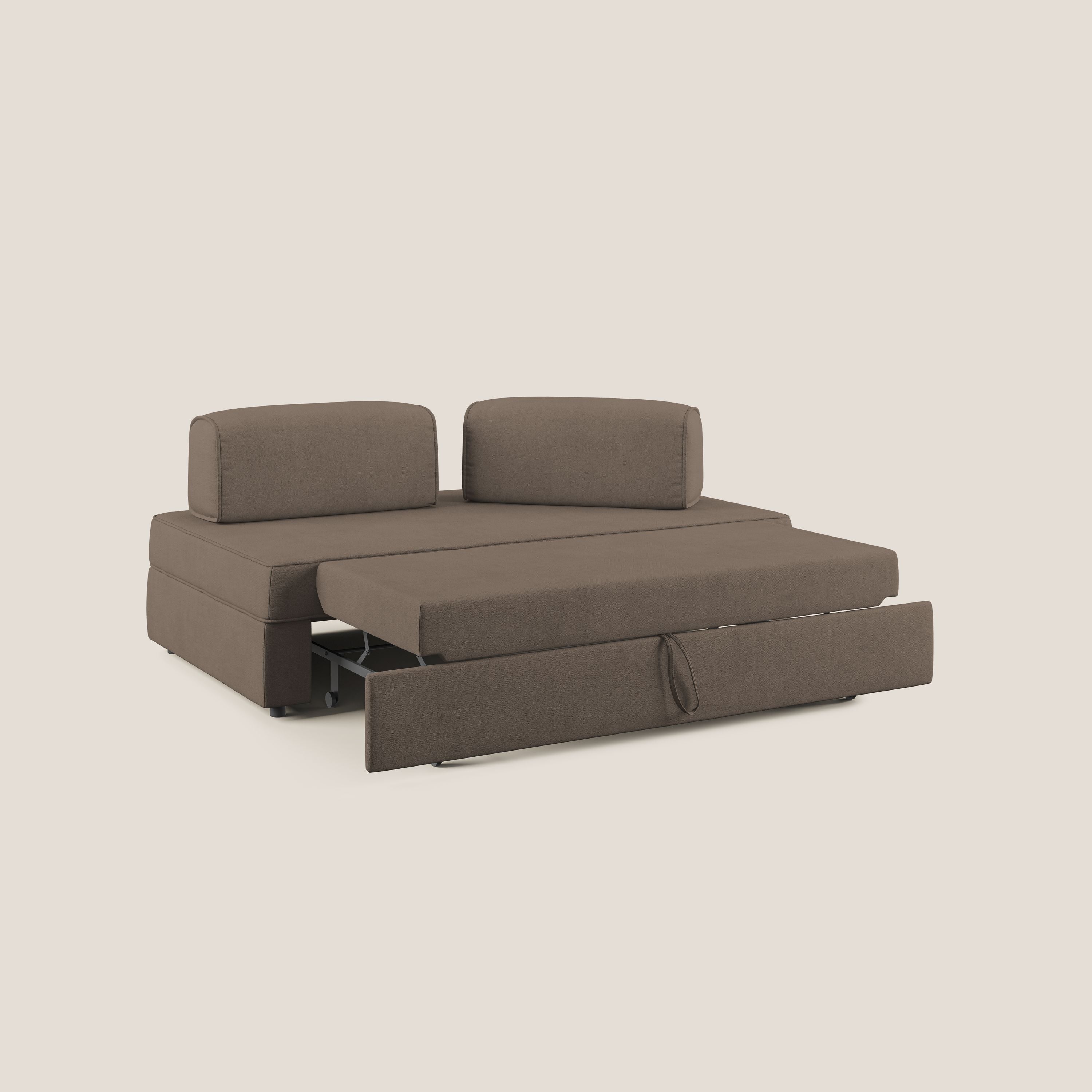 Liberty divano con pouf estraibile e schienali movibili in tessuto morbido impermeabile T02 marrone - divani.store
