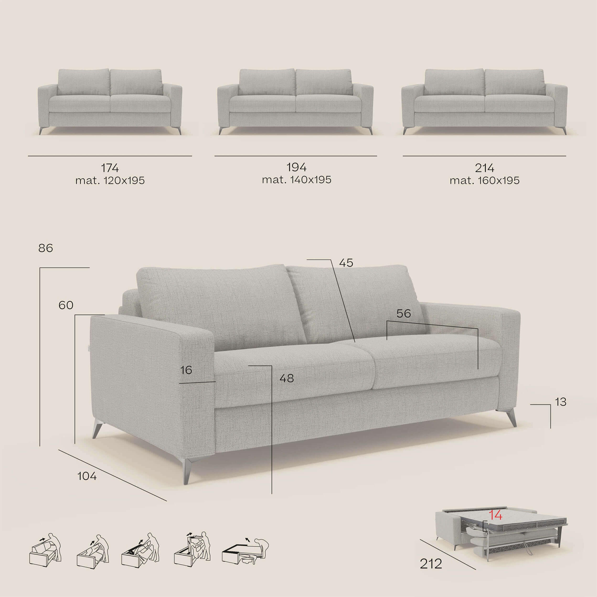 Alaya Divano letto matrimoniale dai morbidi cuscini in tessuto impermeabile T03 giallo