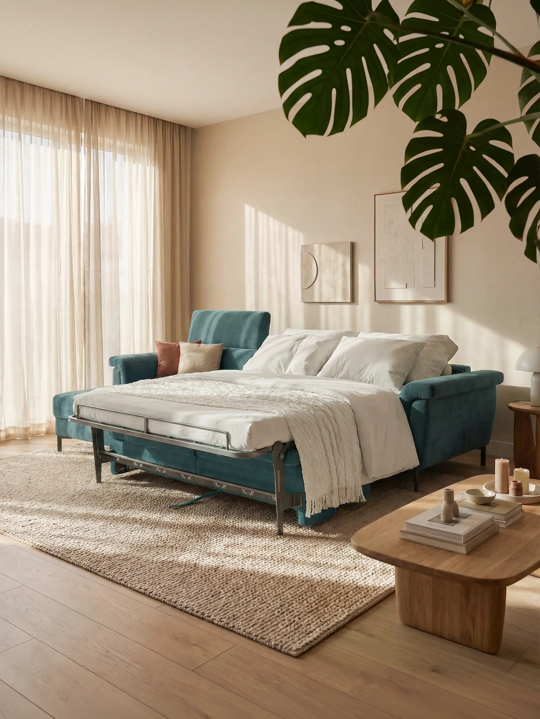 Capri Divano letto angolare con penisola contenitore e poggiatesta reclinabili - elegante tessuto smacchiabile T30