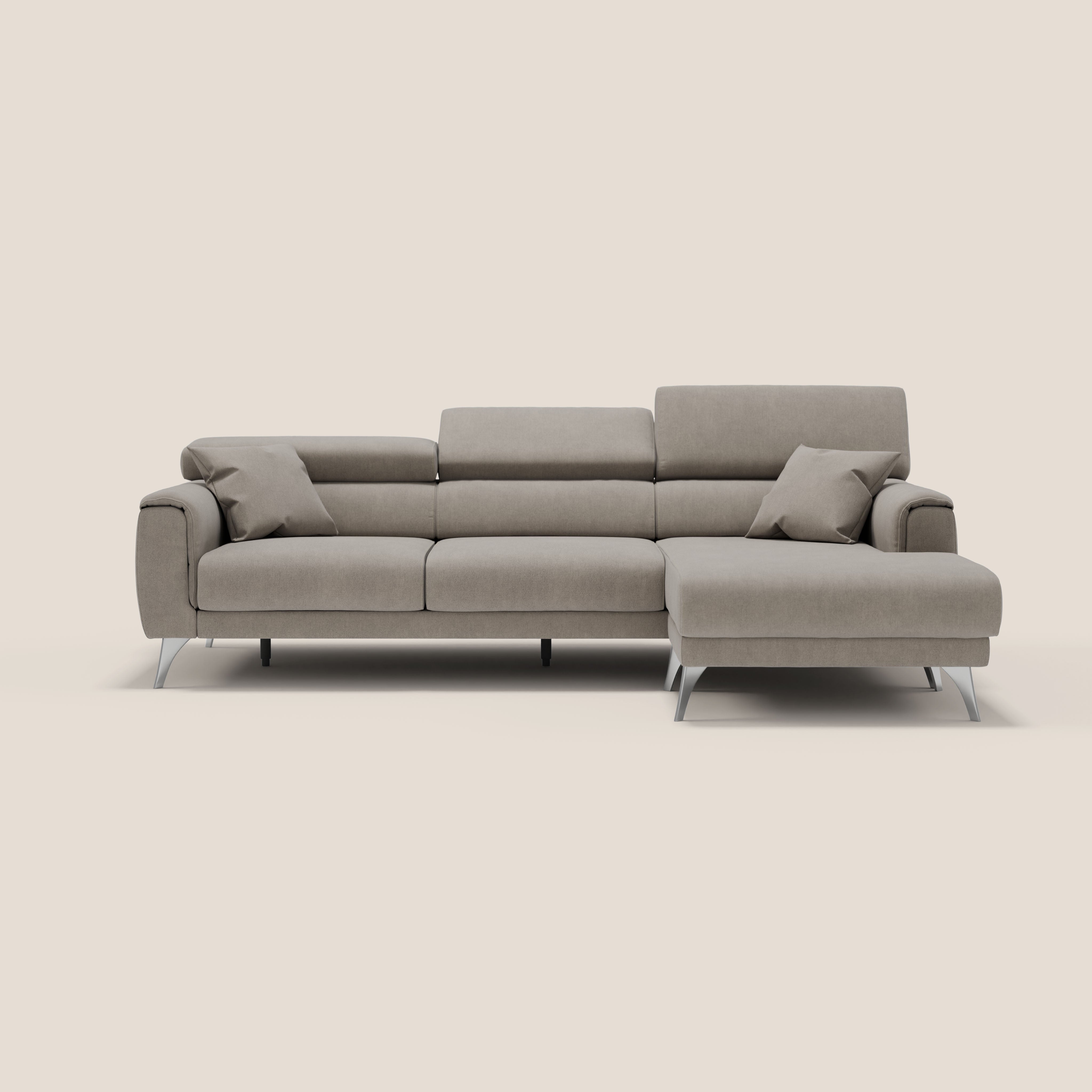Caravaggio Divano angolare con sedute scorrevoli in tessuto morbido impermeabile T02 beige - divani.store