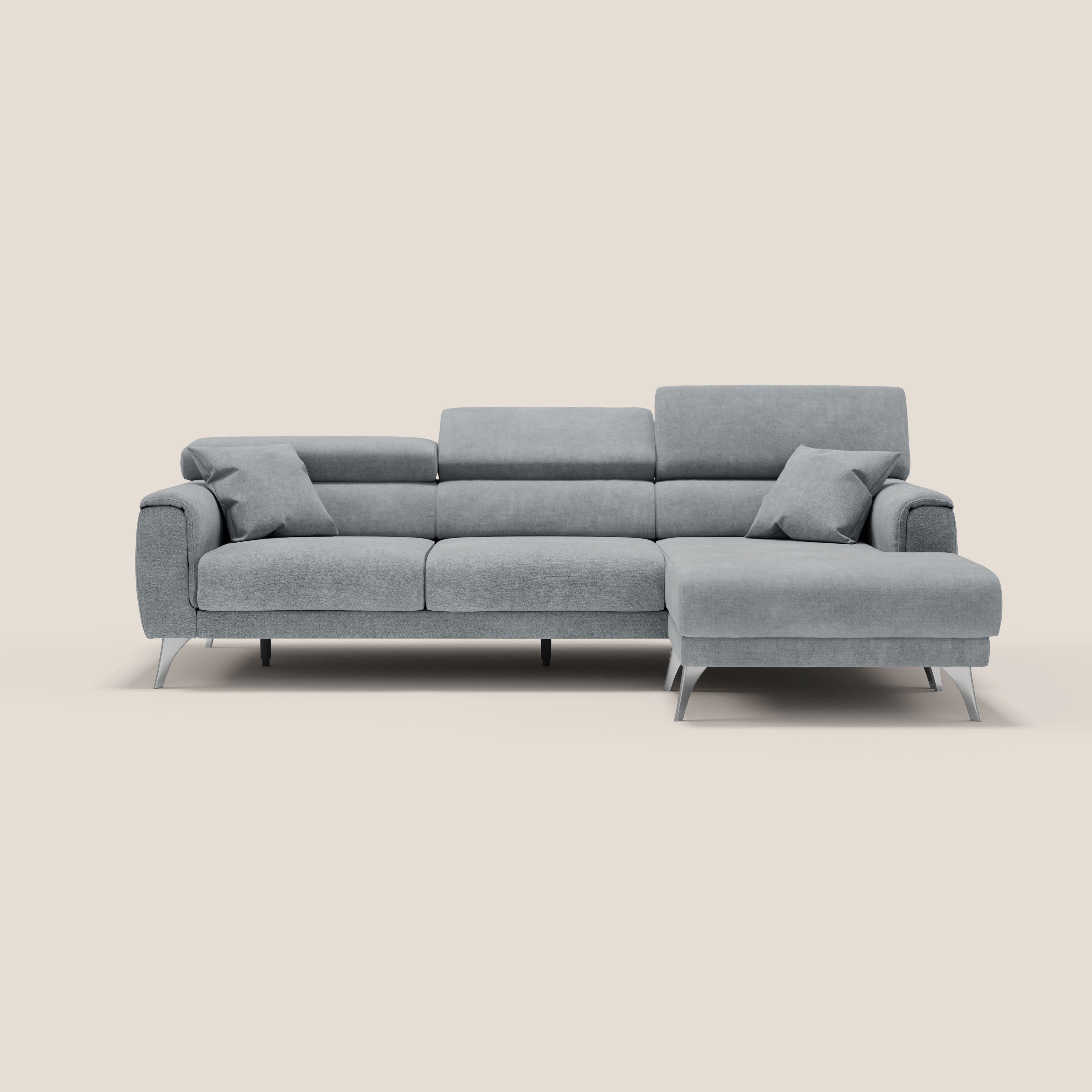 Caravaggio Divano angolare con sedute scorrevoli in tessuto morbido impermeabile T02 grigio chiaro - divani.store