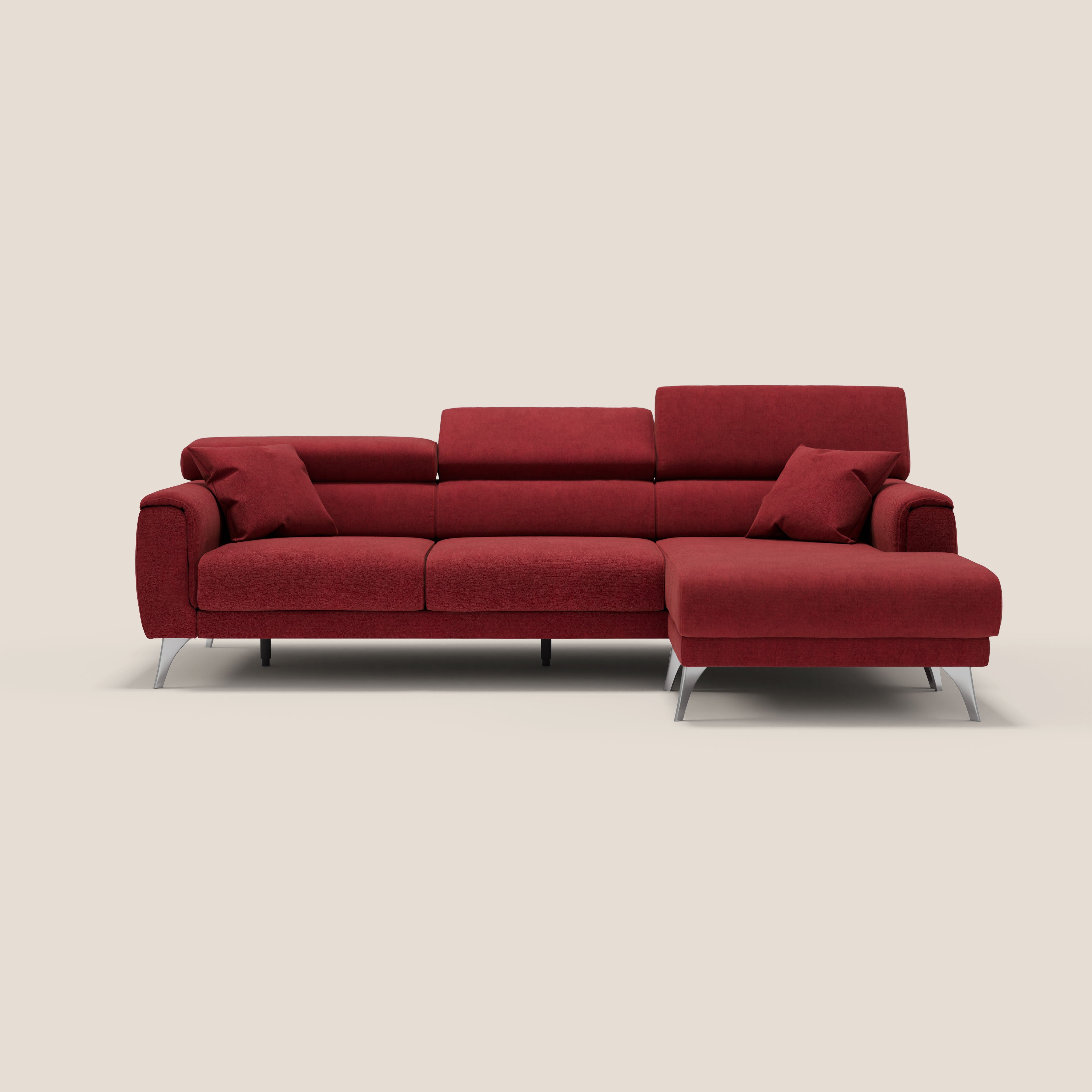 Caravaggio Divano angolare con sedute scorrevoli in tessuto morbido impermeabile T02 rosso - divani.store