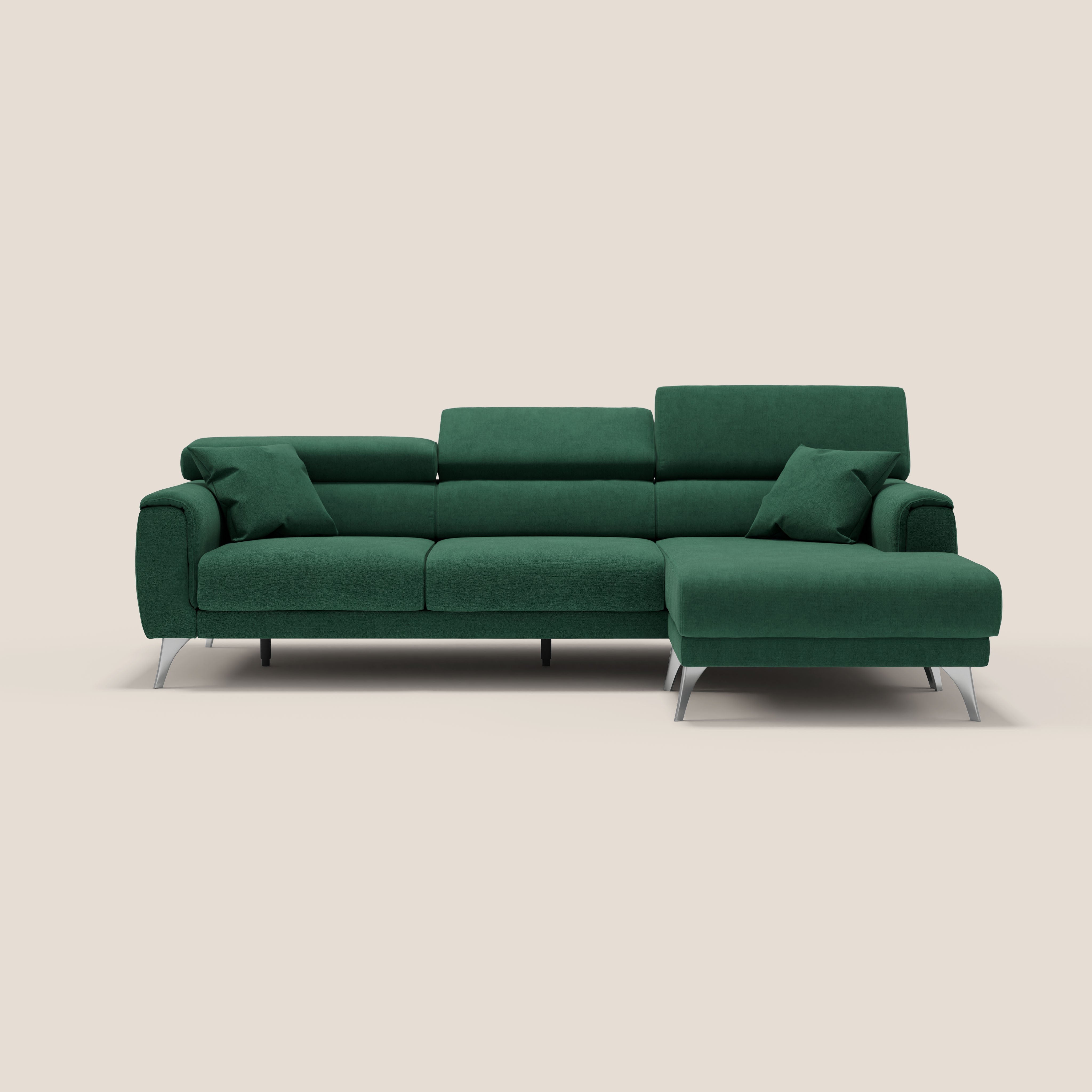 Caravaggio Divano angolare con sedute scorrevoli in tessuto morbido impermeabile T02 verde - divani.store