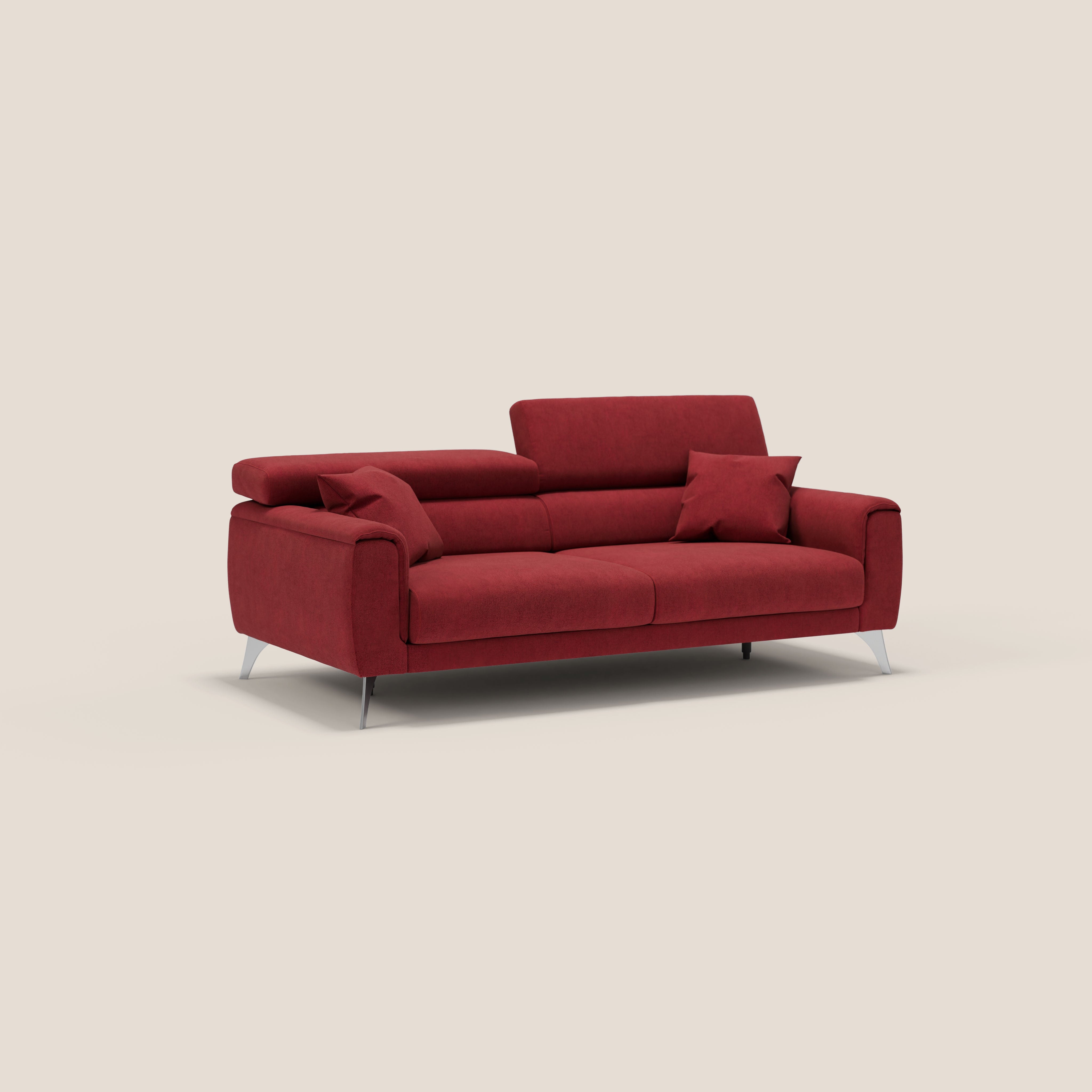 Caravaggio divano con sedute allungabili e poggiatesta reclinabili in tessuto impermeabile T02 rosso - divani.store