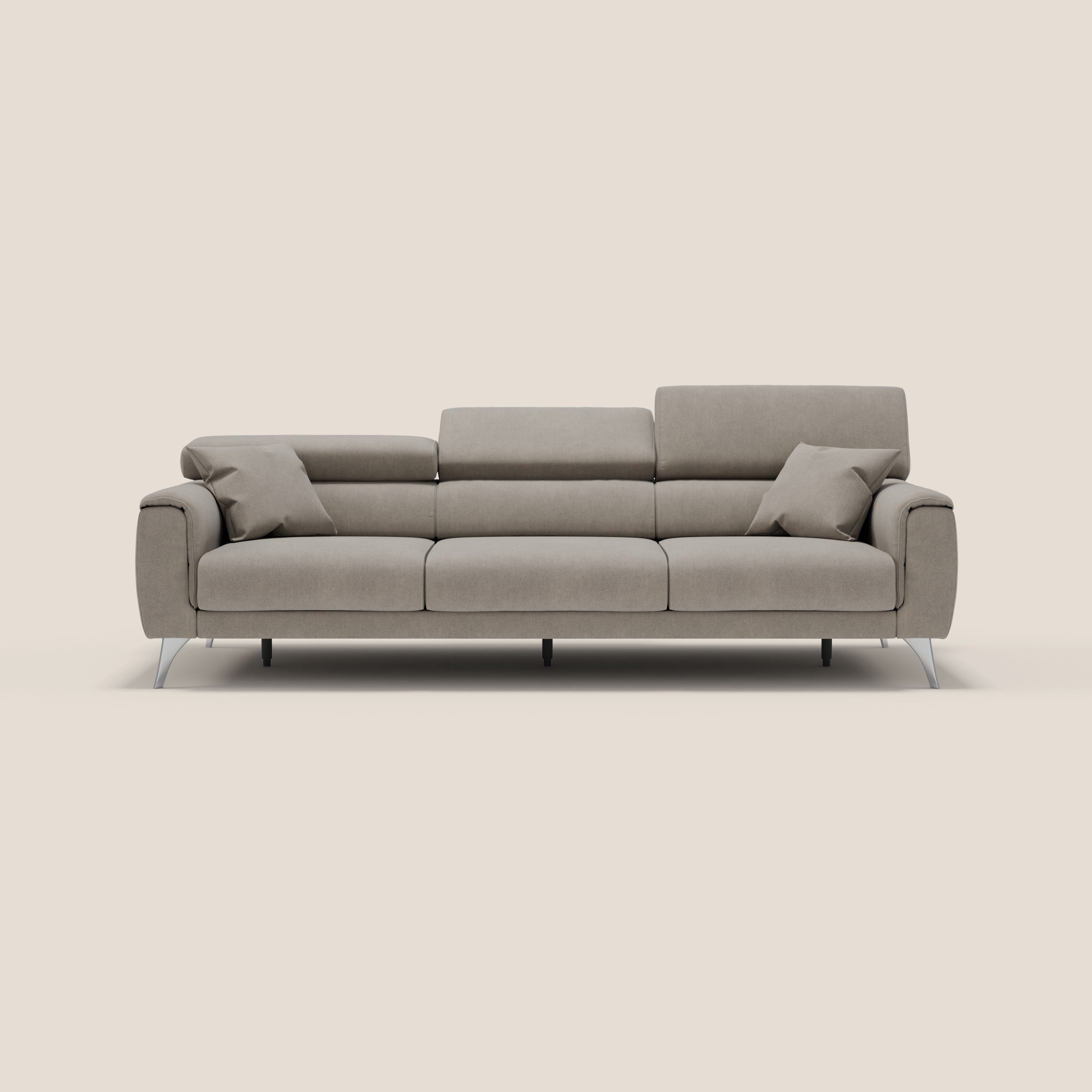 Caravaggio divano con 3 sedute allungabili indipendenti e poggiatesta reclinabili in tessuto impermeabile T02 beige - divani.store