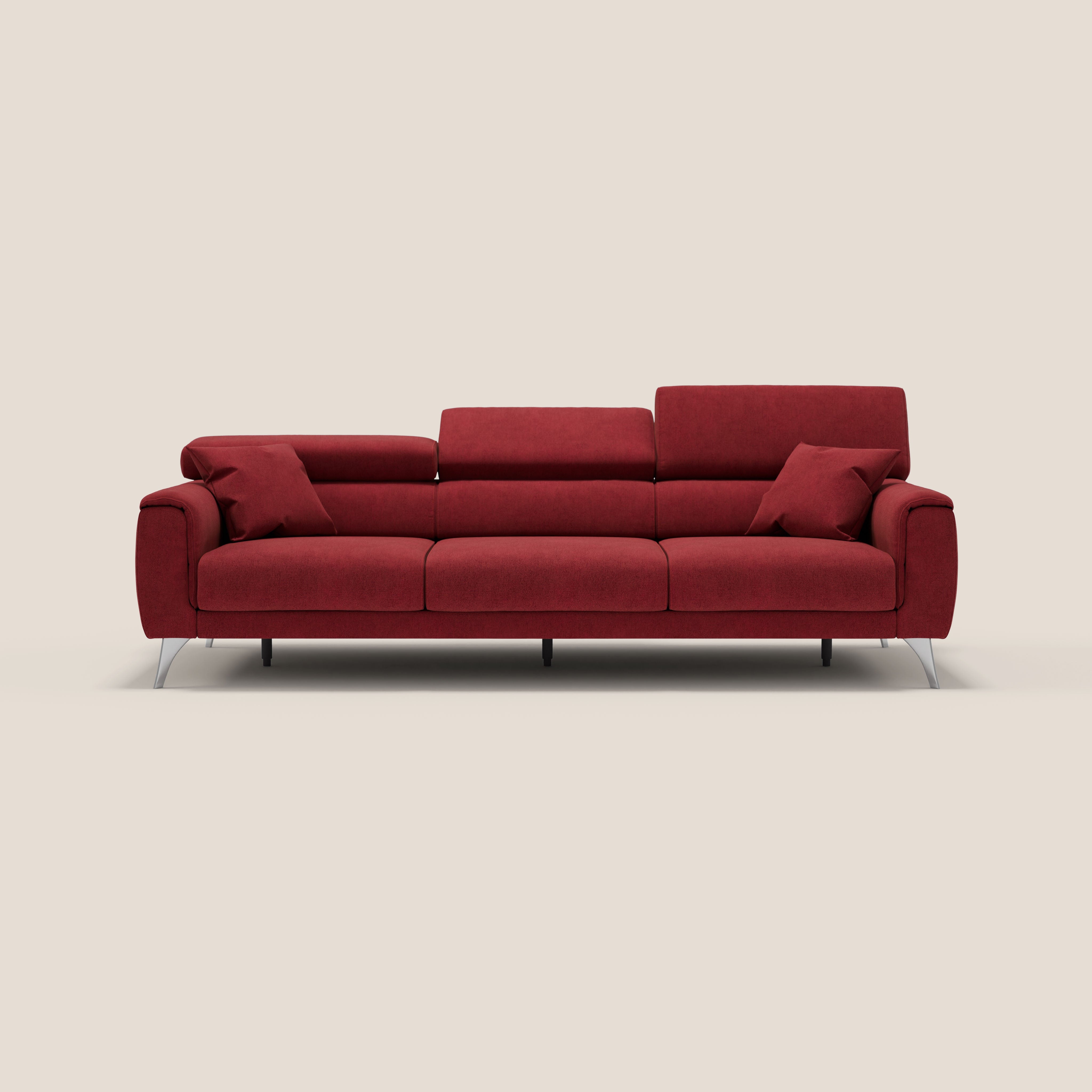 Caravaggio divano con 3 sedute allungabili indipendenti e poggiatesta reclinabili in tessuto impermeabile T02 rosso - divani.store
