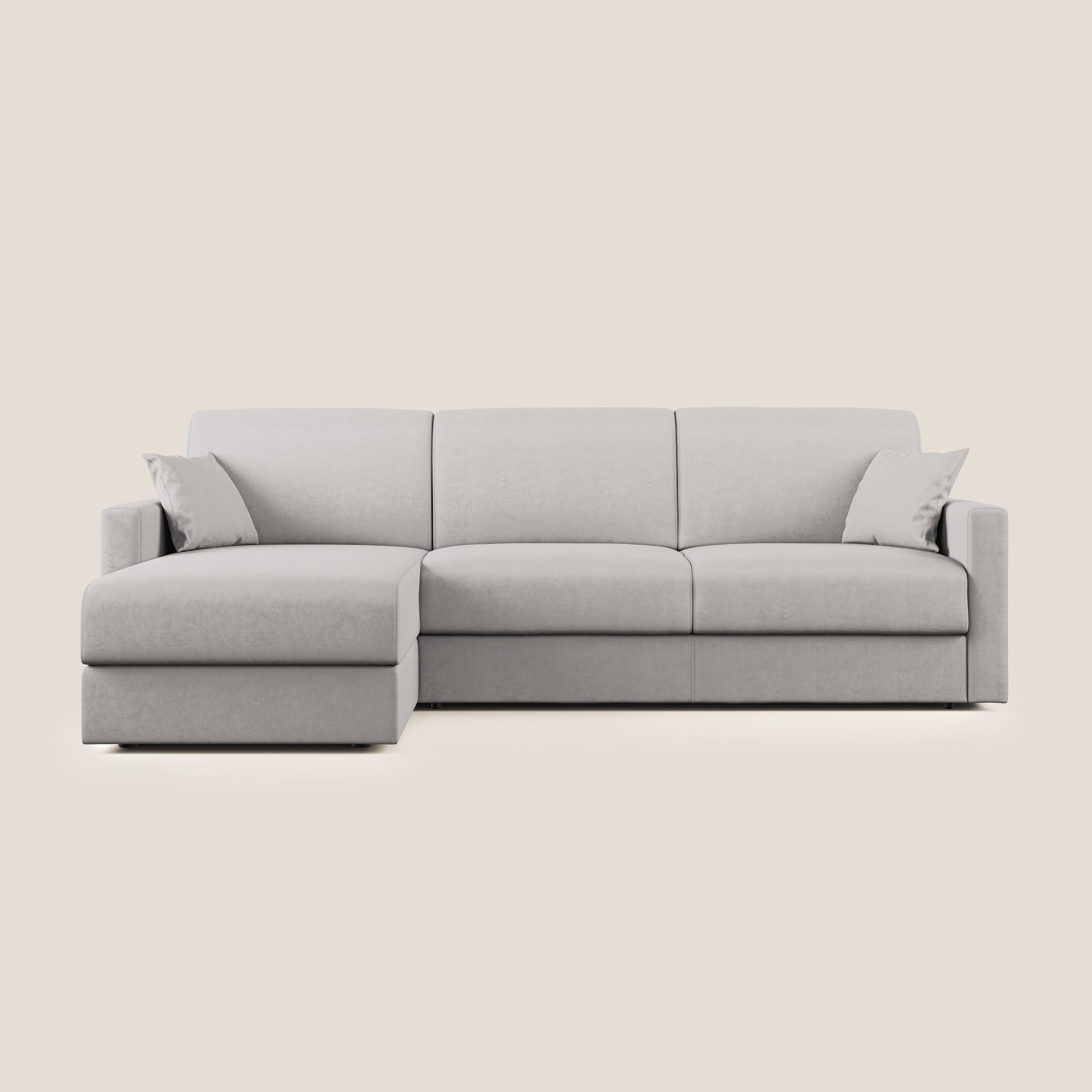 Chris Divano letto angolare con penisola in microfibra smacchiabile T11 grigio chiaro - divani.store
