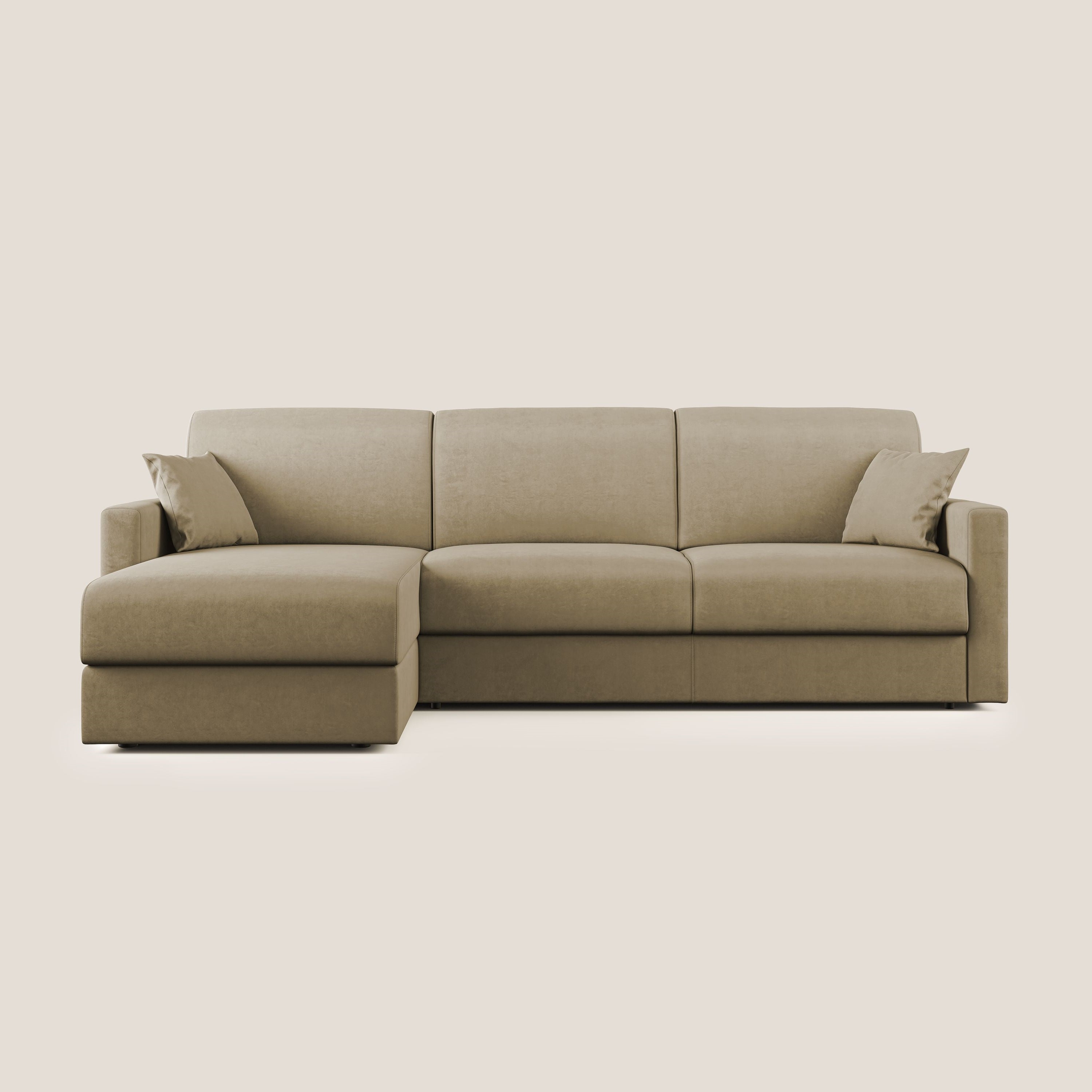 Chris Divano letto angolare con penisola in microfibra smacchiabile T11 beige - divani.store