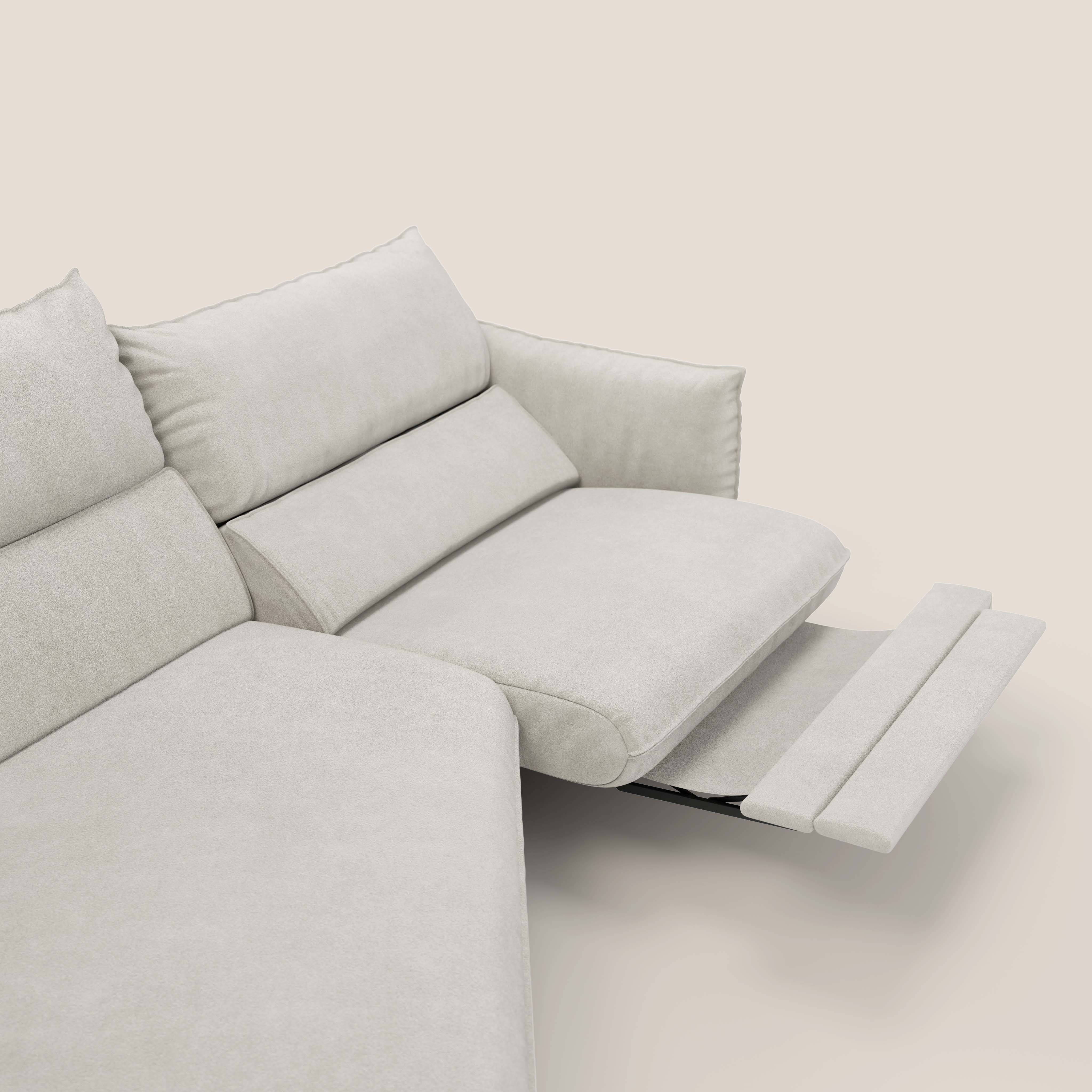 Monamour divano moderno angolare con opzione relax elettrico in microfibra smacchiabile impermeabile T11 panna - divani.store