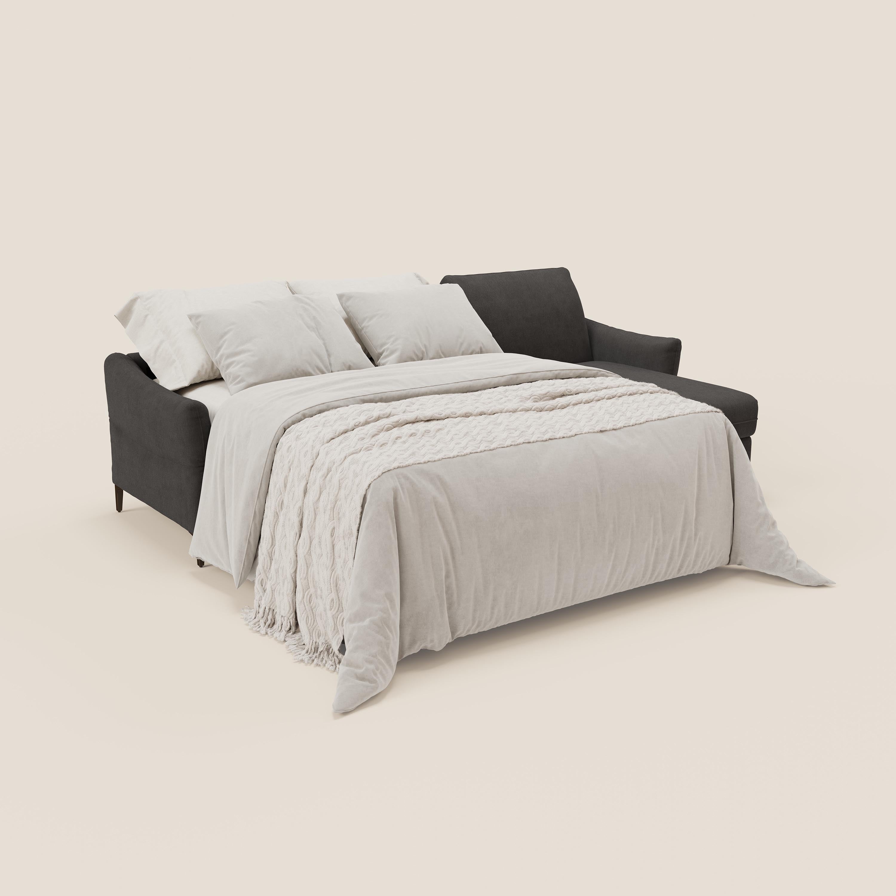 Dalia divano letto angolare con materasso alto 18 cm piedini alti e penisola contenitore in tessuto smacchiabile T17 - divani.store