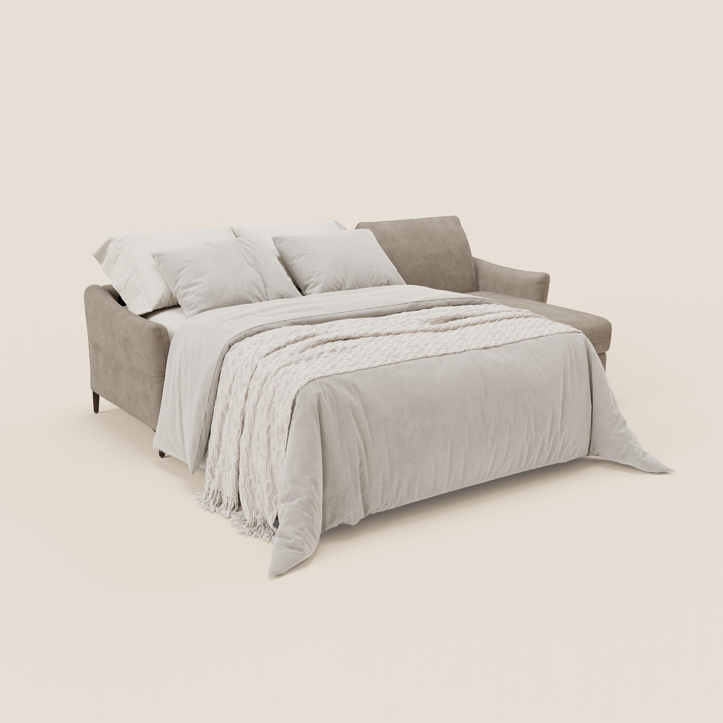 Dalia divano letto angolare con materasso alto 18 cm piedini alti e penisola contenitore in tessuto smacchiabile T17 - divani.store