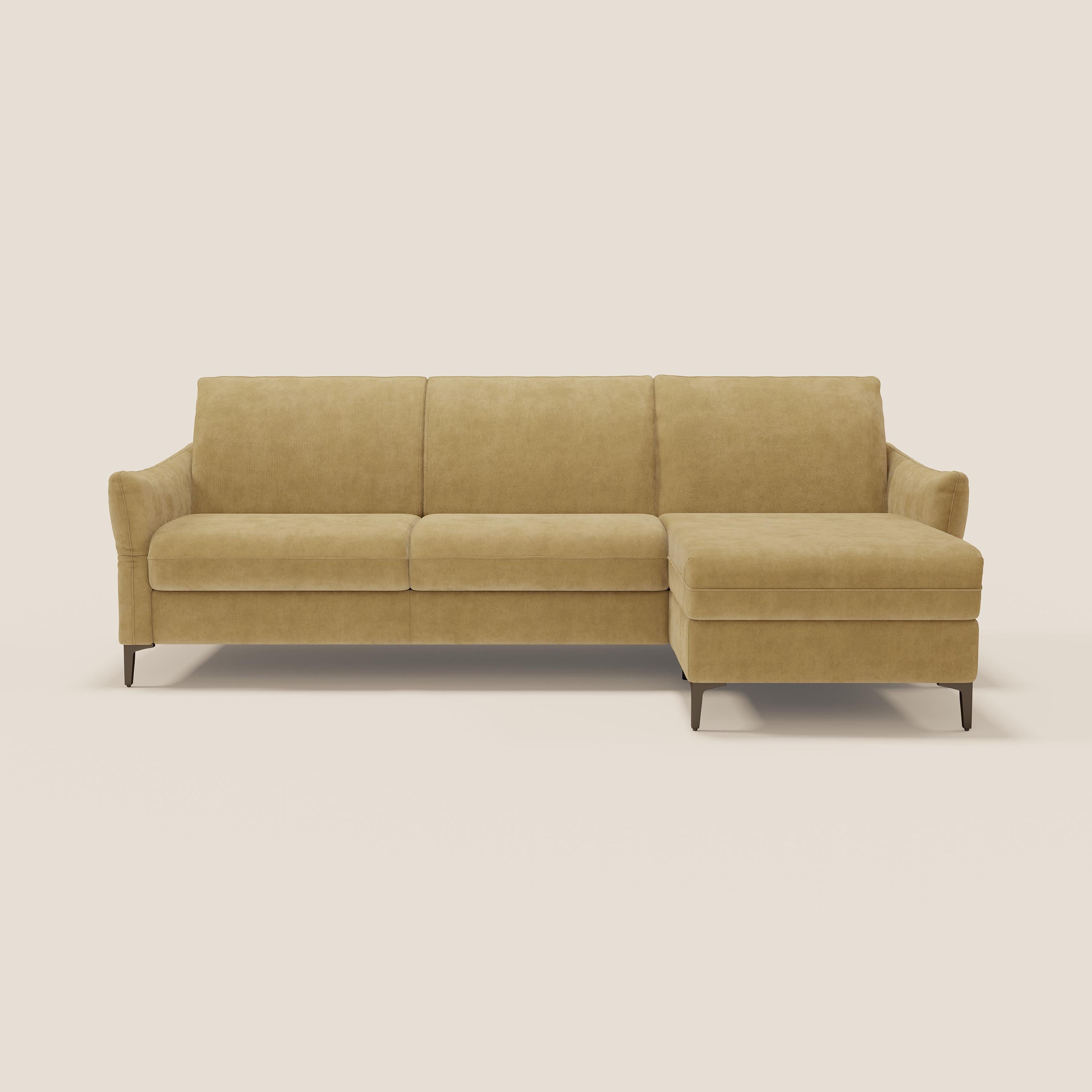 Dalia divano letto angolare con materasso alto 18 cm piedini alti e penisola contenitore in tessuto smacchiabile T17 - divani.store