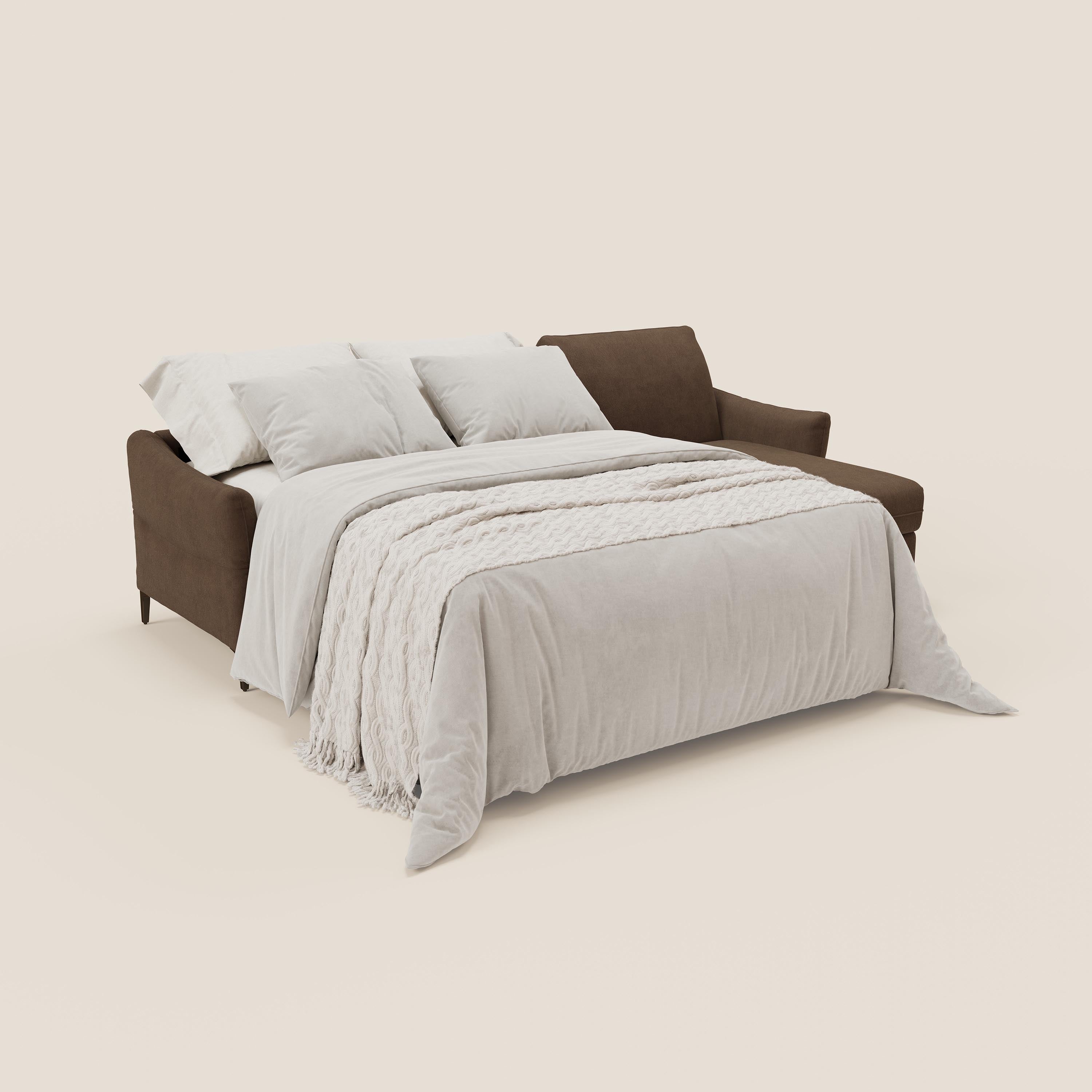 Dalia divano letto angolare con materasso alto 18 cm piedini alti e penisola contenitore in tessuto smacchiabile T17 - divani.store