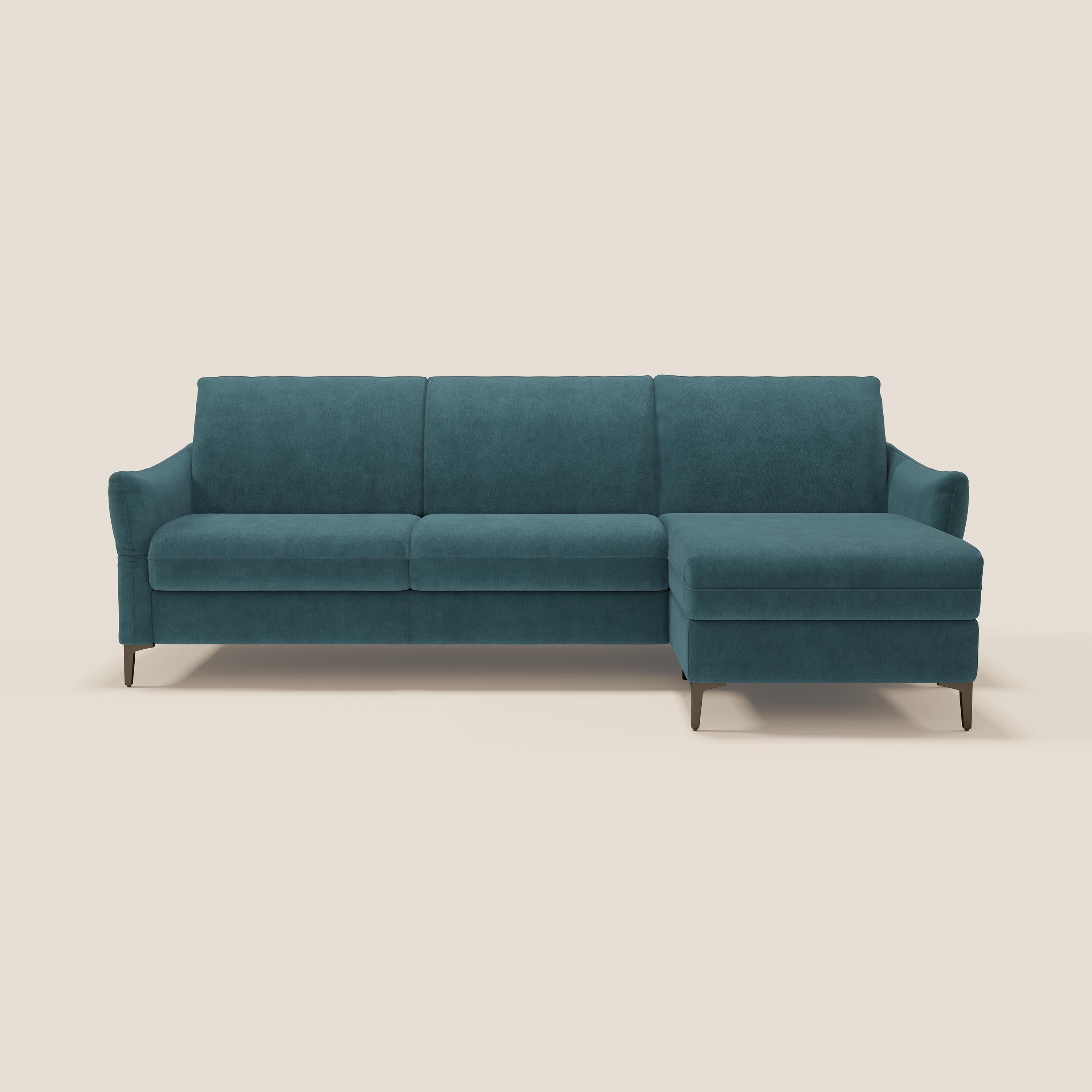 Dalia divano letto angolare con materasso alto 18 cm piedini alti e penisola contenitore in tessuto smacchiabile T17 - divani.store