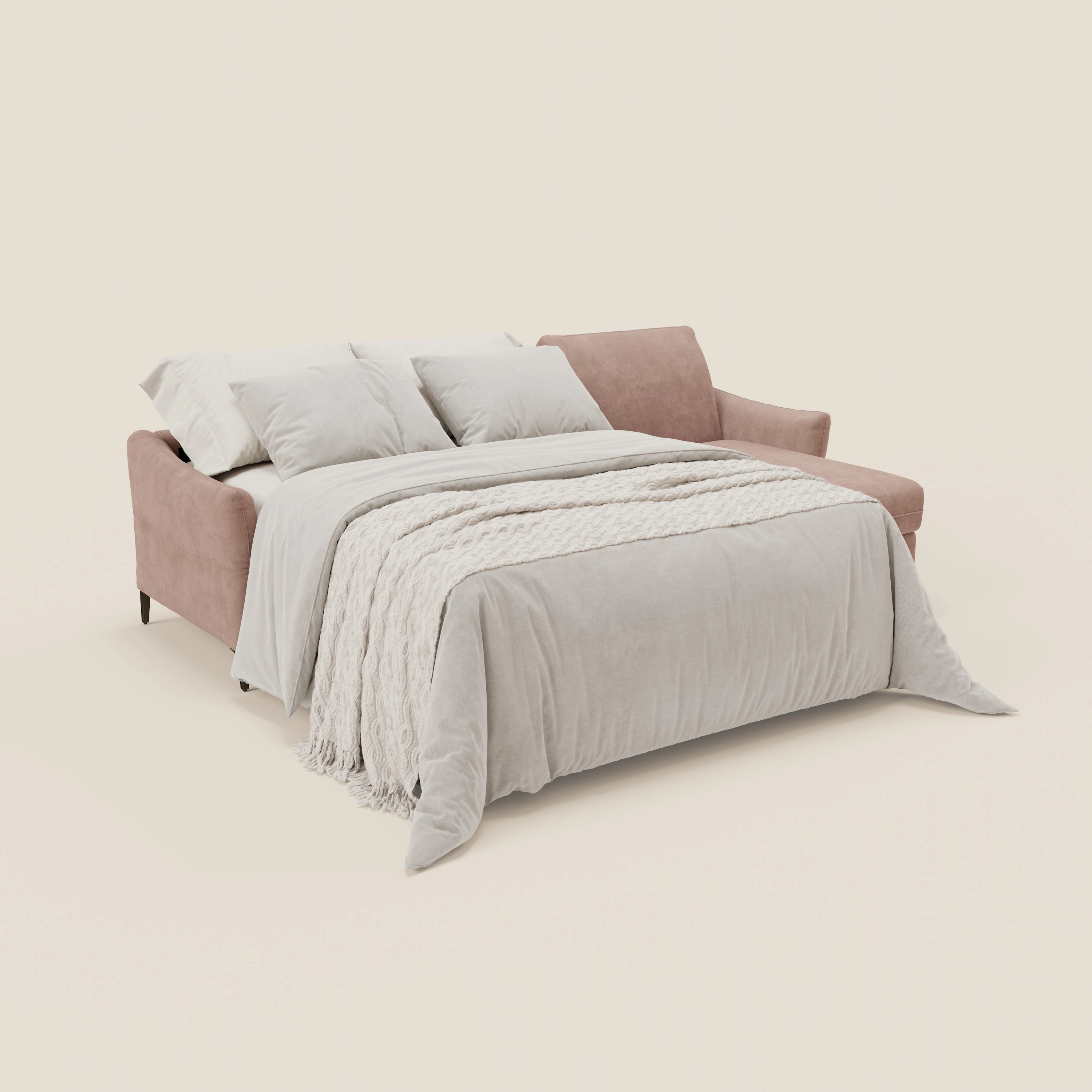 Dalia divano letto angolare con materasso alto 18 cm piedini alti e penisola contenitore in tessuto smacchiabile T17 - divani.store