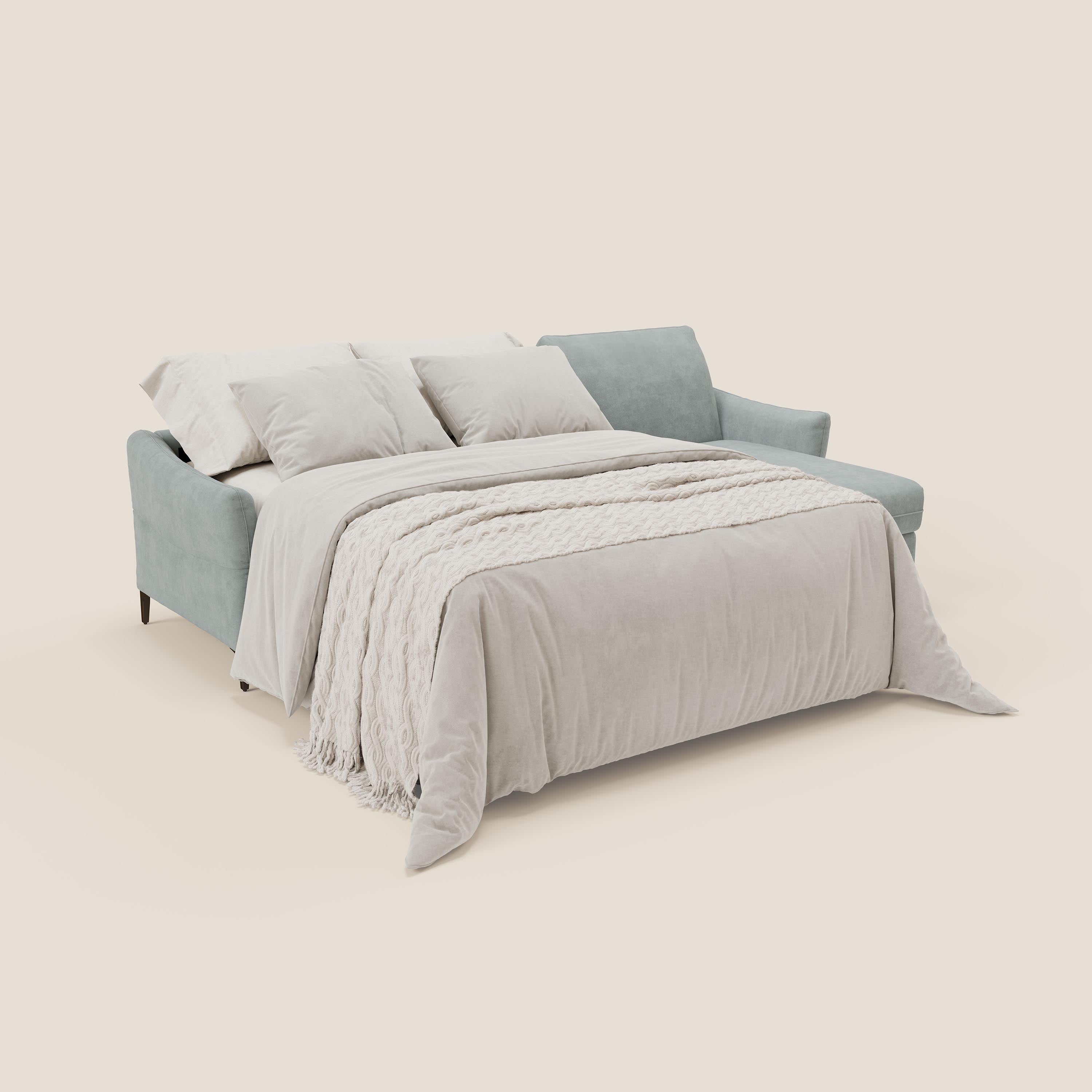 Dalia divano letto angolare con materasso alto 18 cm piedini alti e penisola contenitore in tessuto smacchiabile T17 - divani.store