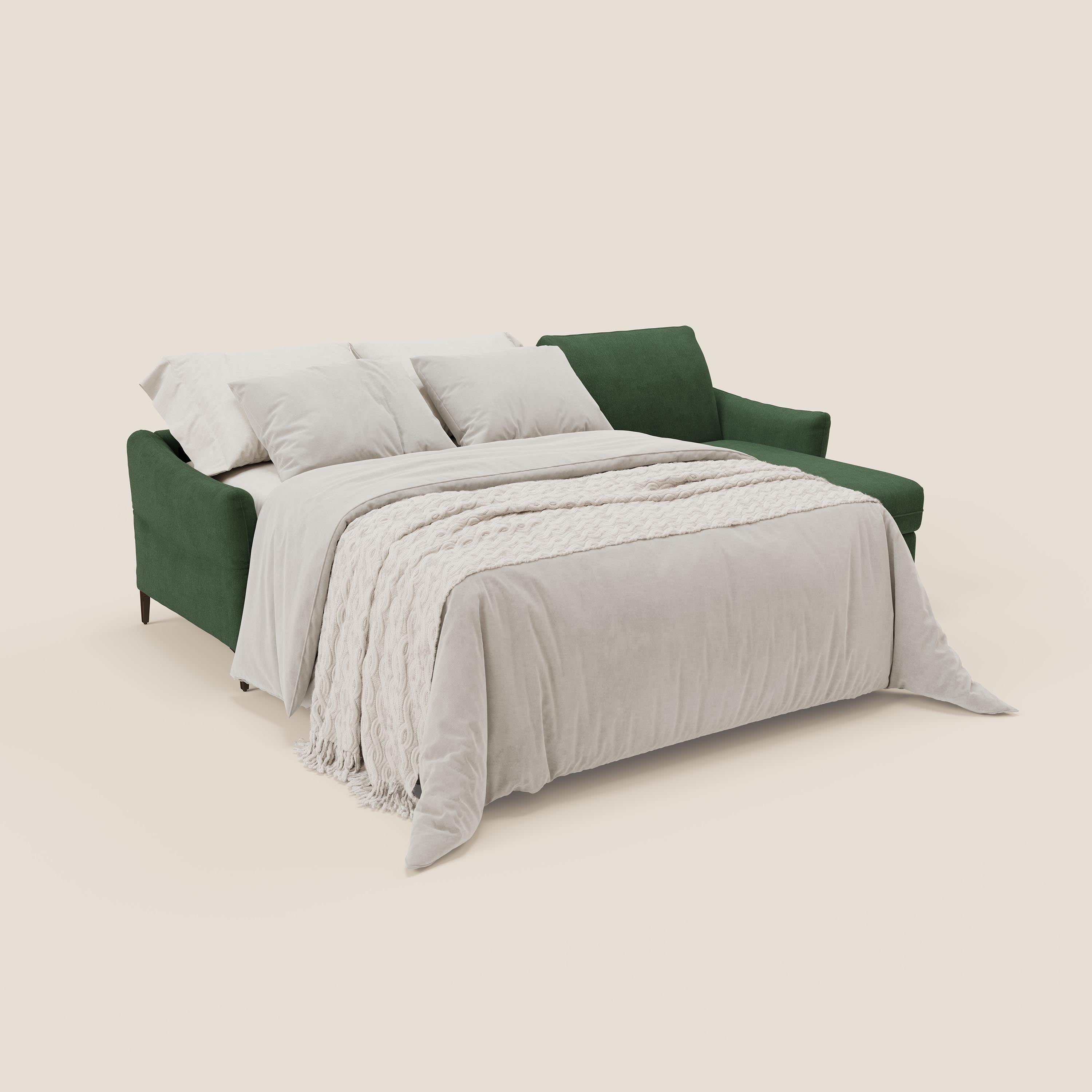 Dalia divano letto angolare con materasso alto 18 cm piedini alti e penisola contenitore in tessuto smacchiabile T17 - divani.store