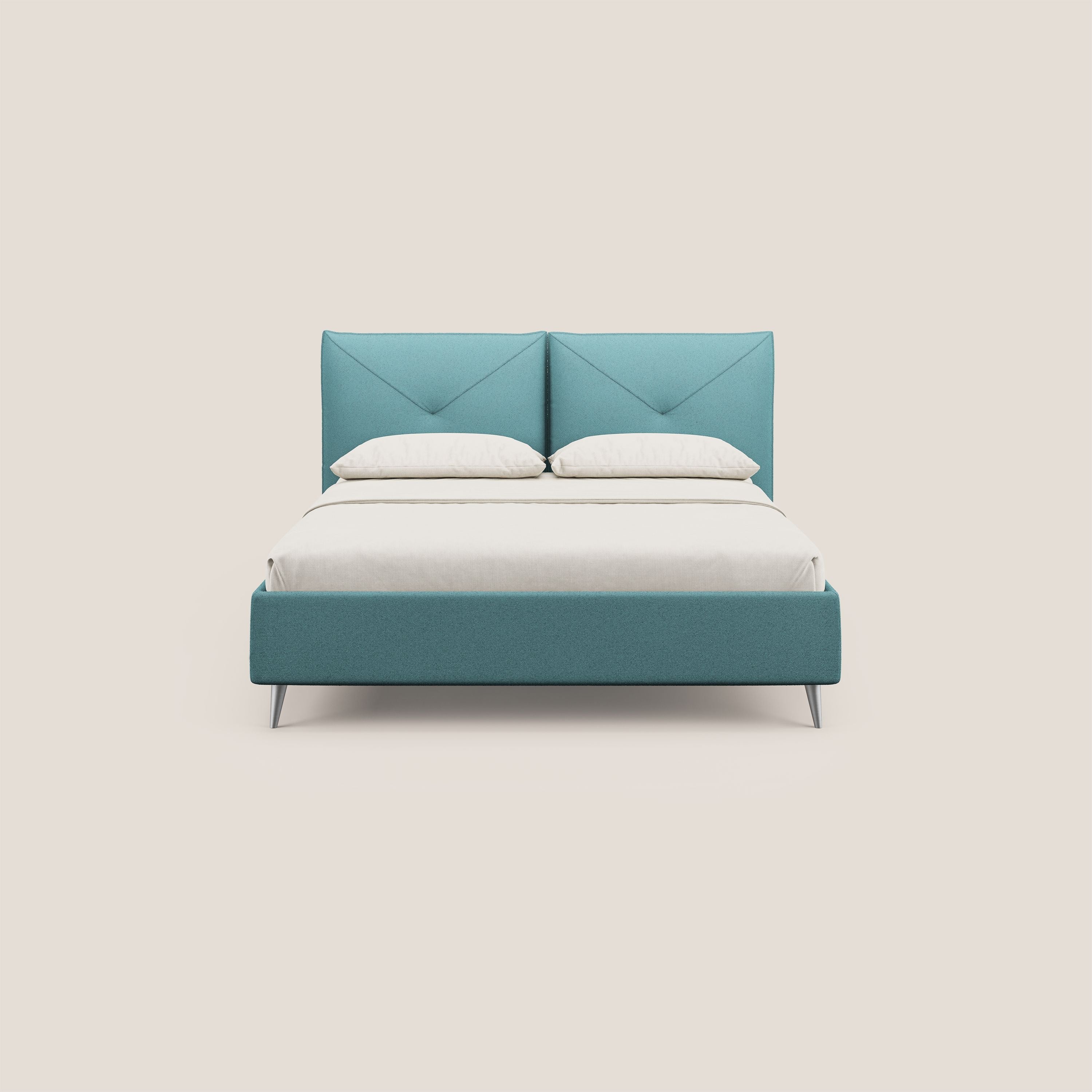Adone letto imbottito contenitore a doppia pannellatura in bouclet impermeabile T07 azzurro - divani.store