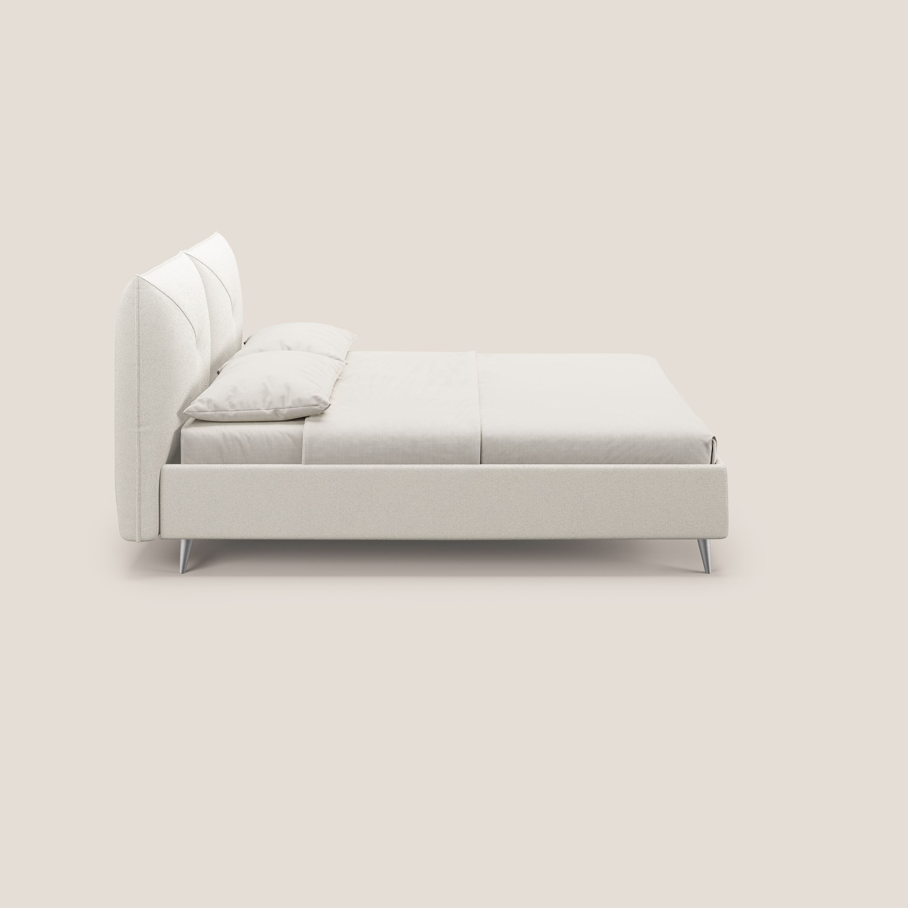 Adone letto imbottito contenitore a doppia pannellatura in bouclet impermeabile T07 bianco - divani.store