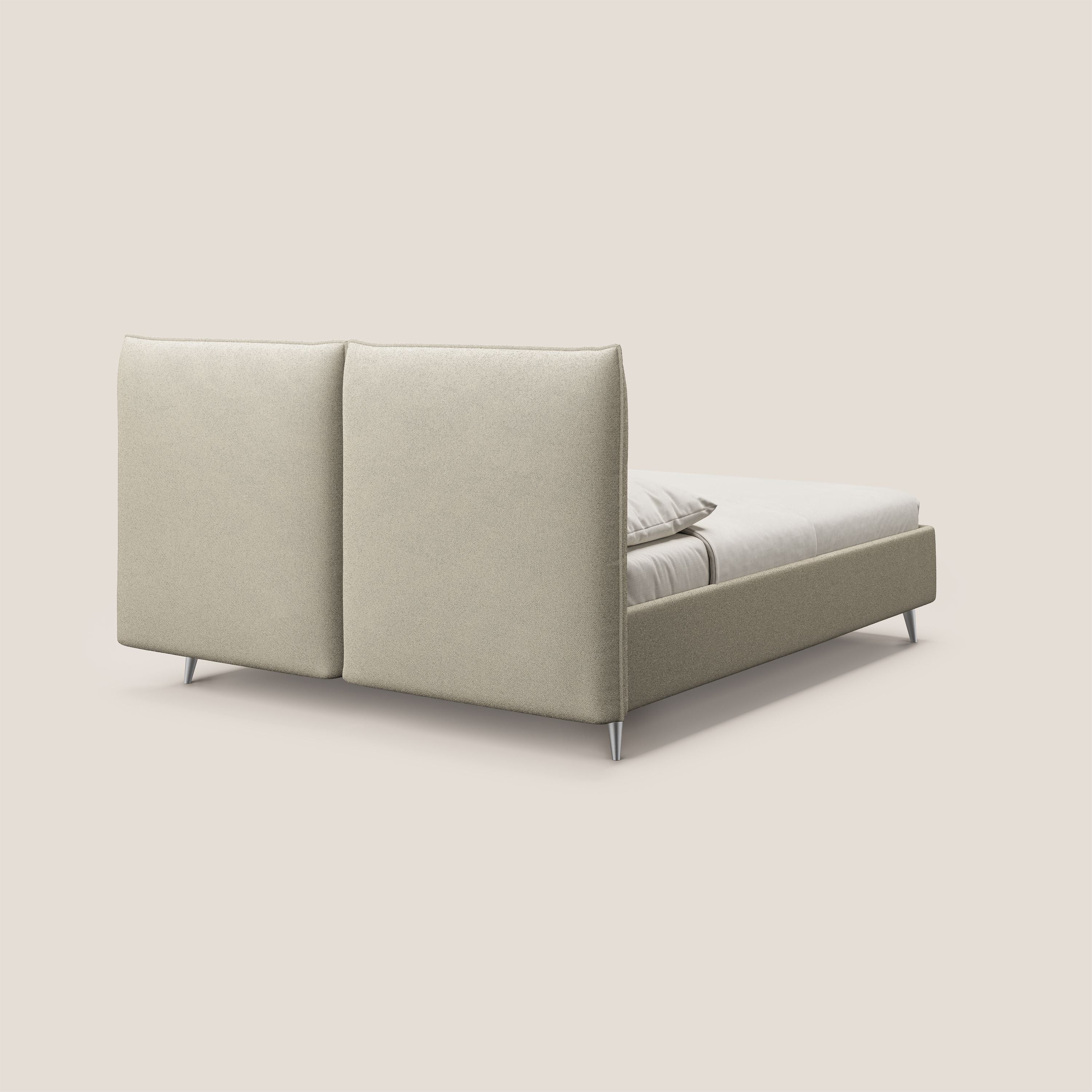 Adone letto imbottito contenitore a doppia pannellatura in bouclet impermeabile T07 beige - divani.store