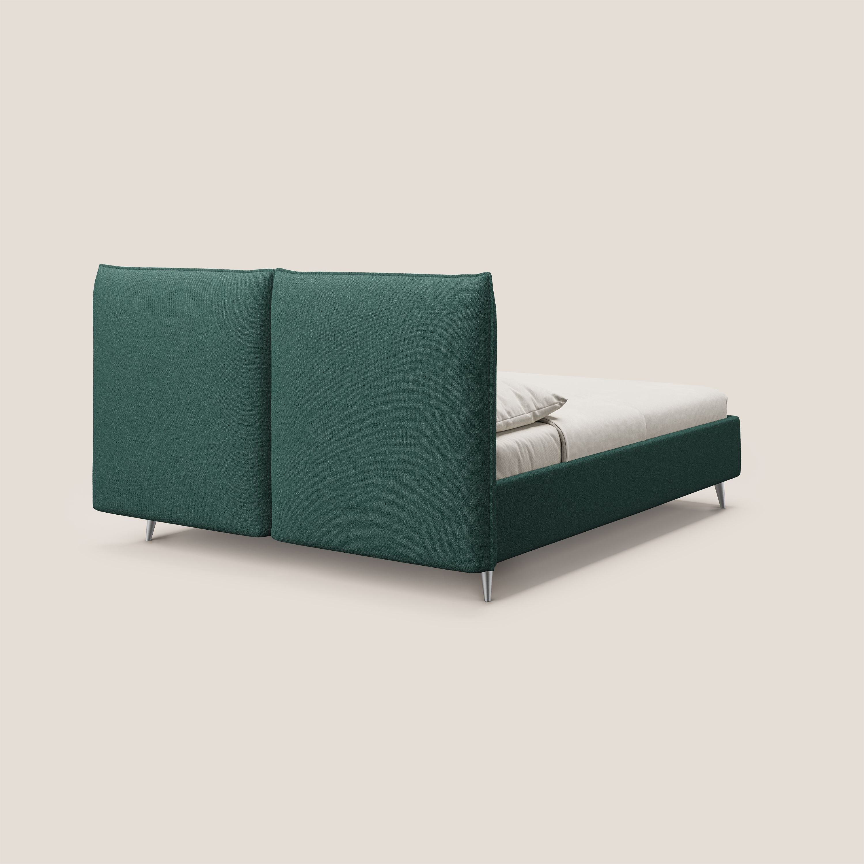 Adone letto imbottito contenitore a doppia pannellatura in bouclet impermeabile T07 verde - divani.store
